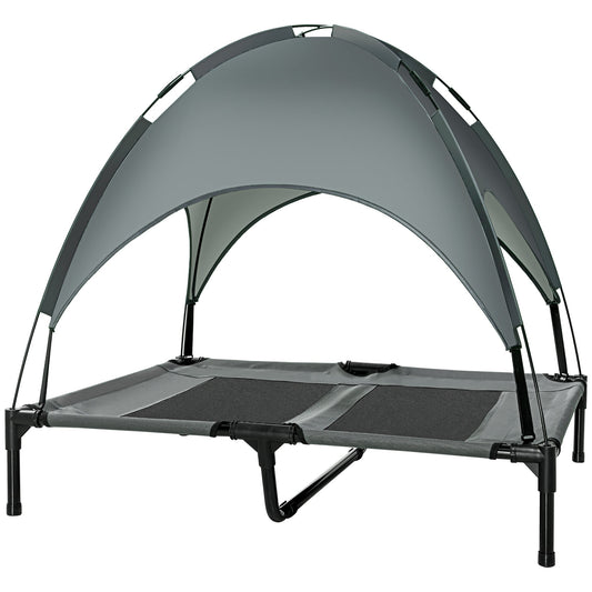 Elevated Dog Bed with Canopy, Portable Raised Dog Cot for L Sized Dogs, Indoor & Outdoor, 36" x 30" x 35", Grey