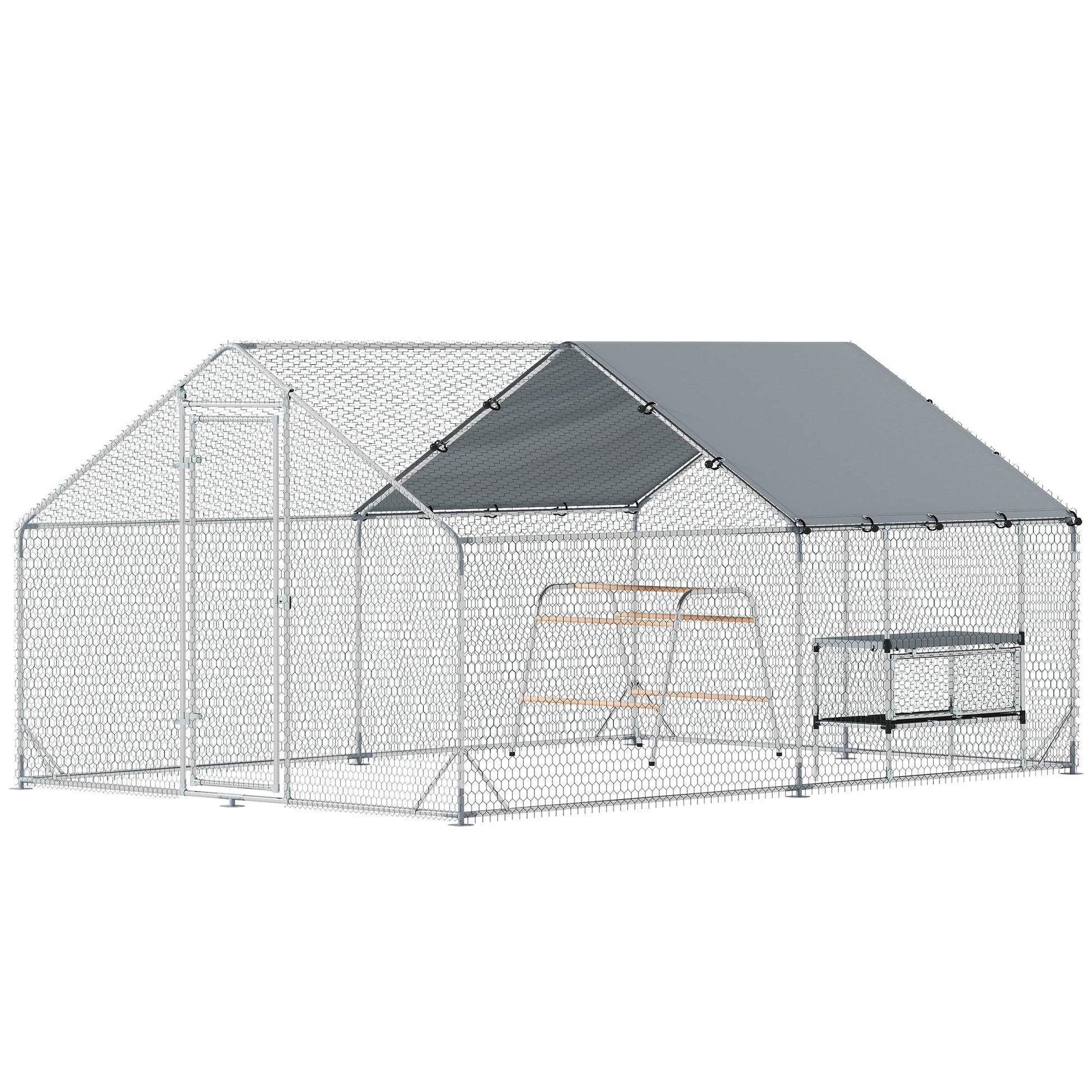 Large Metal Chicken Coop with Nesting Box, 9.8 x 13.1 x 6.4 ft Walk in Chicken Run for Yard with Waterproof Cover, Roosting Bars, for 12-18 Hens, Ducks, Rabbits, Poultries