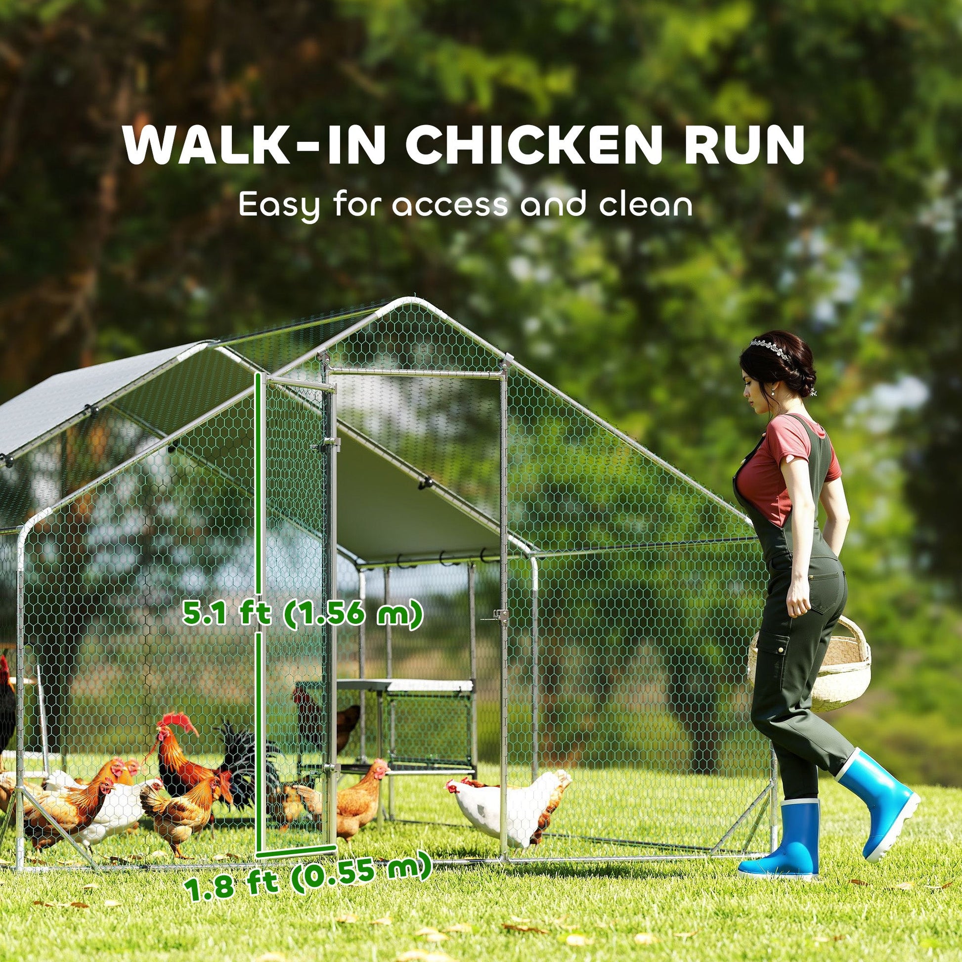 Large Metal Chicken Coop with Nesting Box, 9.8 x 13.1 x 6.4 ft Walk in Chicken Run for Yard with Waterproof Cover, Roosting Bars, for 12-18 Hens, Ducks, Rabbits, Poultries