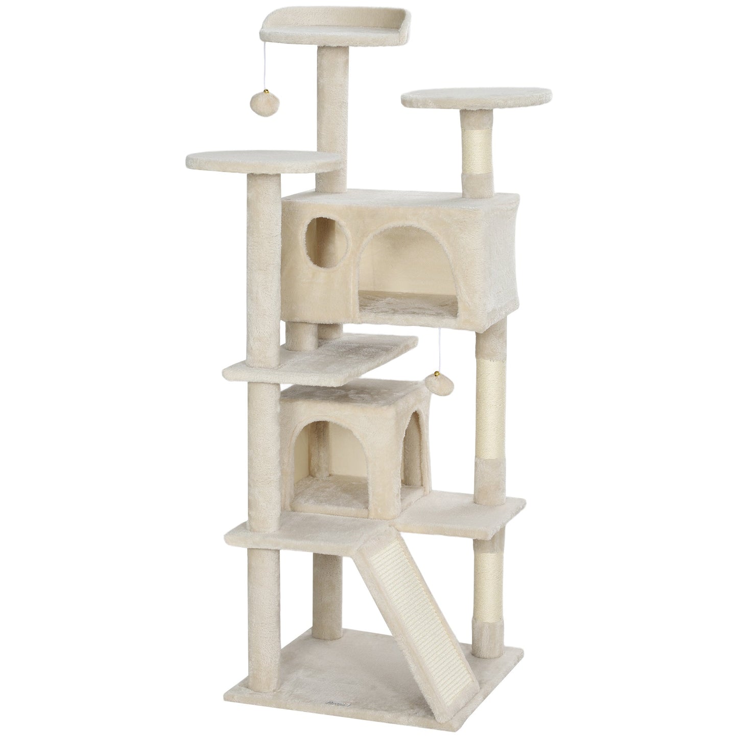 54" Cat Tree, Cat Tower for Indoor Cats with Scratching Posts, Cat Condos, Bed, Platforms, Ramp, Toy Ball, Cat Activity Center, Beige