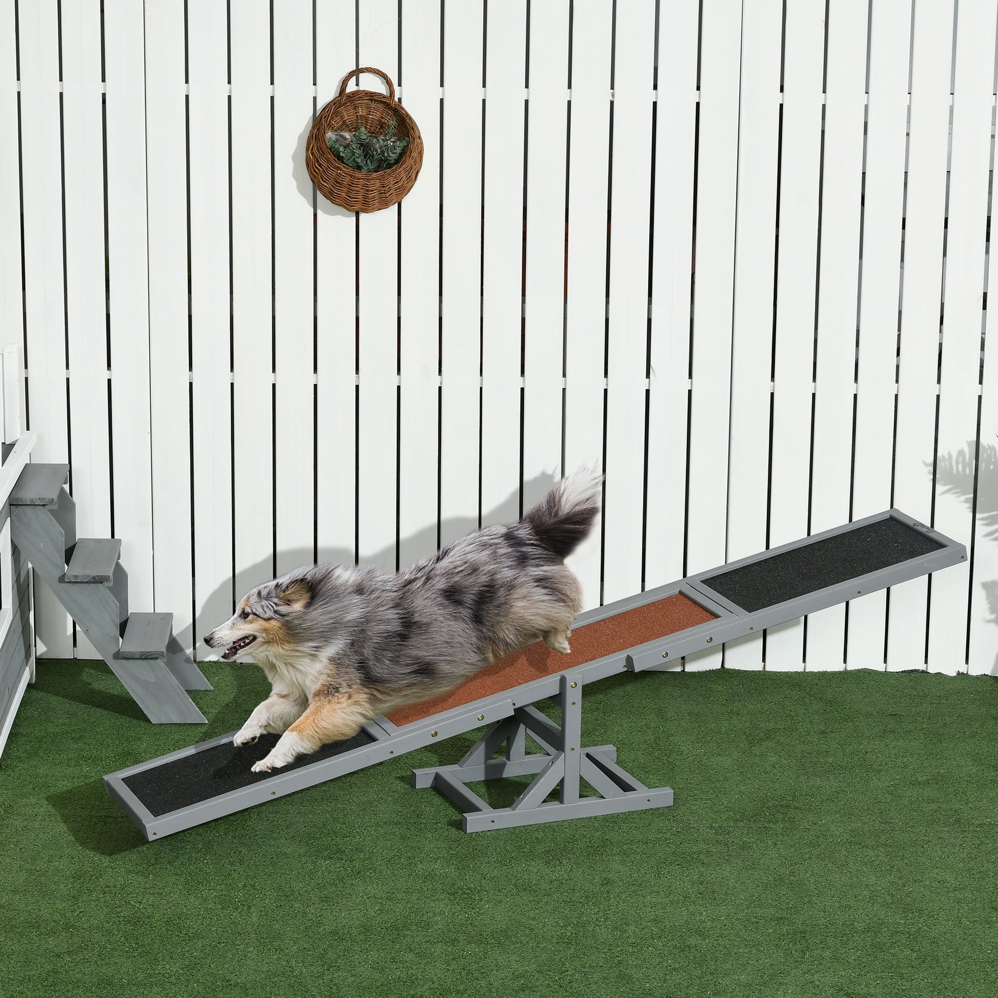 Wood Pet Seesaw Platform Dog Agility Training Equipment Run Game Toy Weather Resistant Pet Supplies Grey