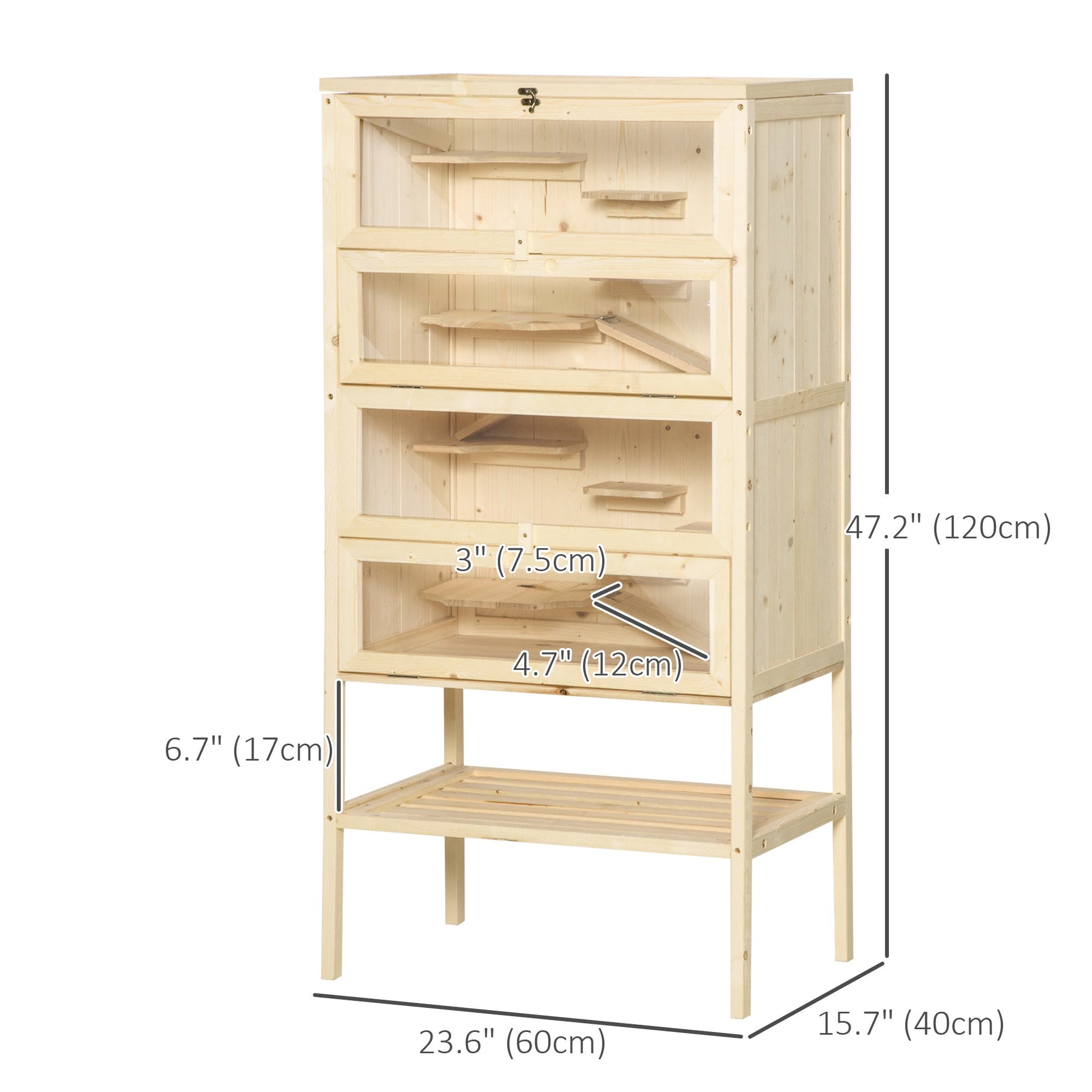 Fir Wood Hamster Cage Mouse Rats Small Animals Play House Exercise Activity Center, 47.25"H