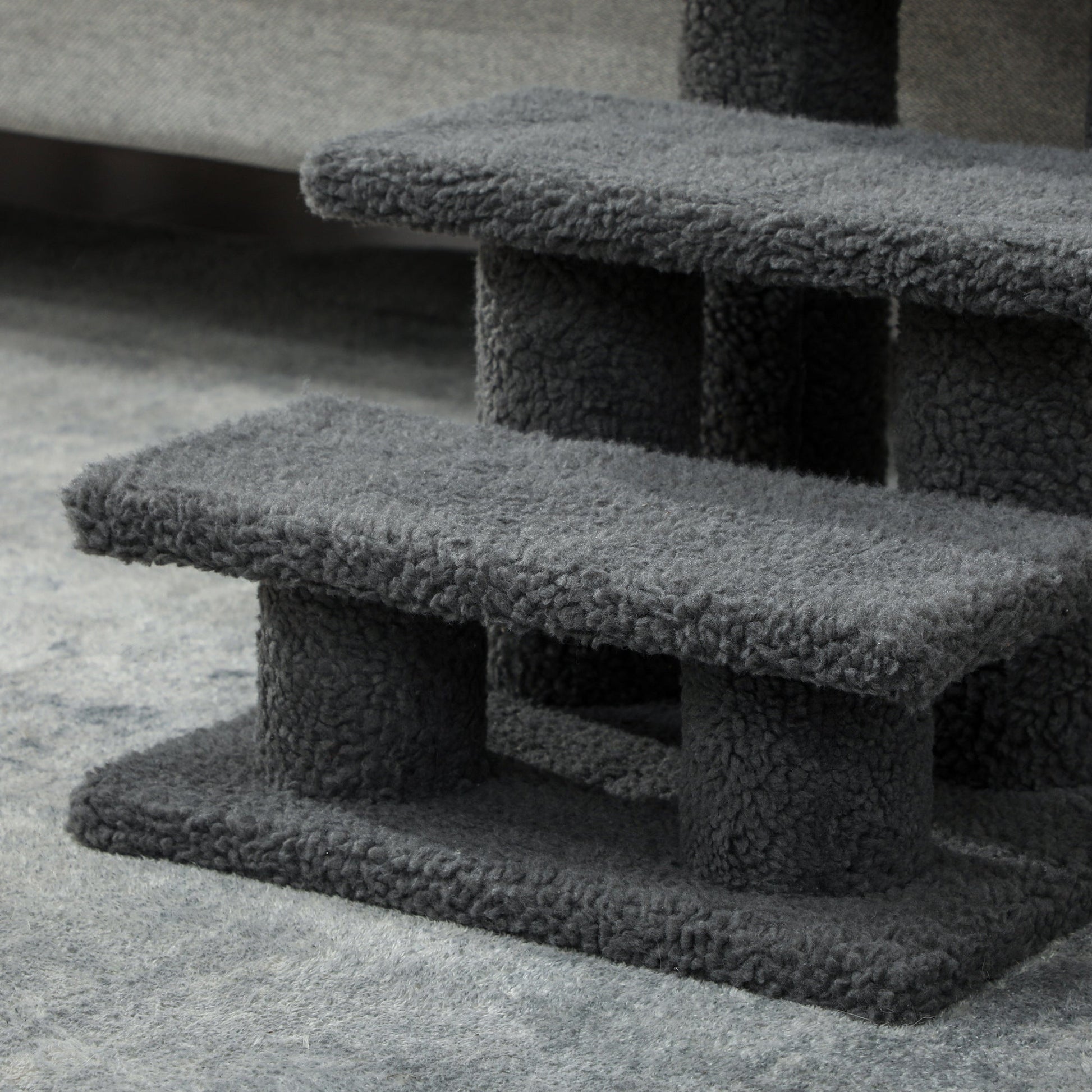 3-Step Multi-Level Carpeted Cat Scratching Post Pet Stairs, Dark Grey