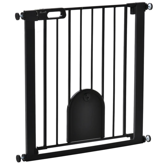 30"-32" Extra Wide Pet Gate with Small Door, 30"H Dog Gate with Safety Gate Barrier, Stair Pressure Fit, Auto Close, Double Locking, for Doorways, Hallways, Black