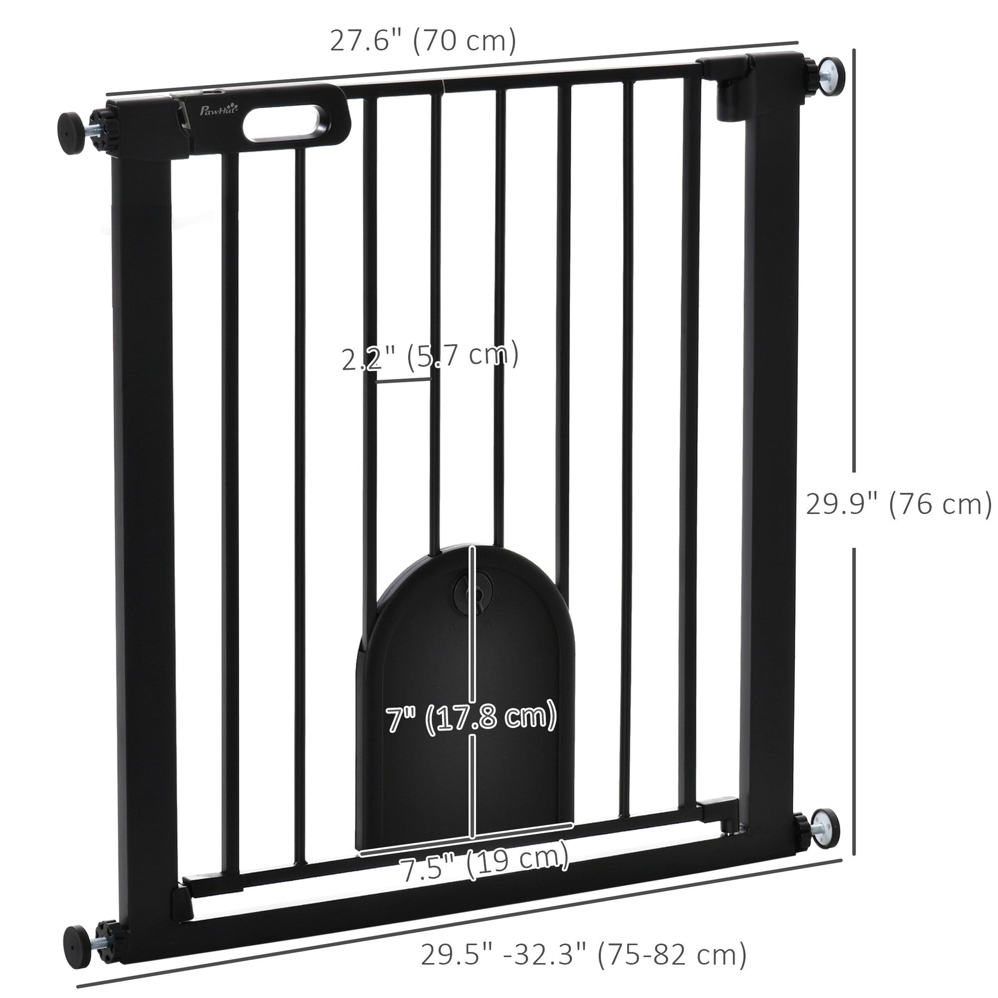 30"-32" Extra Wide Pet Gate with Small Door, 30"H Dog Gate with Safety Gate Barrier, Stair Pressure Fit, Auto Close, Double Locking, for Doorways, Hallways, Black