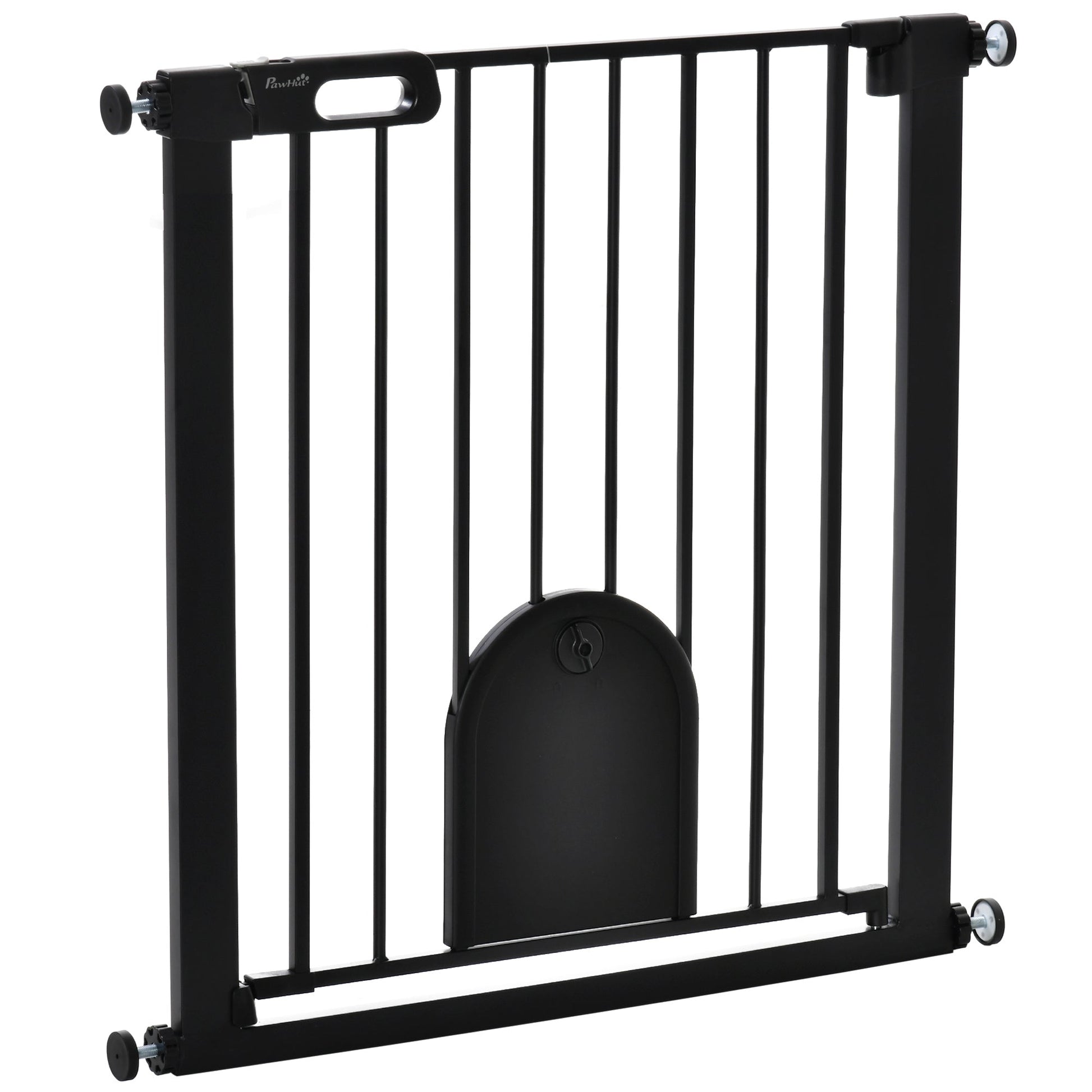 30"-32" Extra Wide Pet Gate with Small Door, 30"H Dog Gate with Safety Gate Barrier, Stair Pressure Fit, Auto Close, Double Locking, for Doorways, Hallways, Black