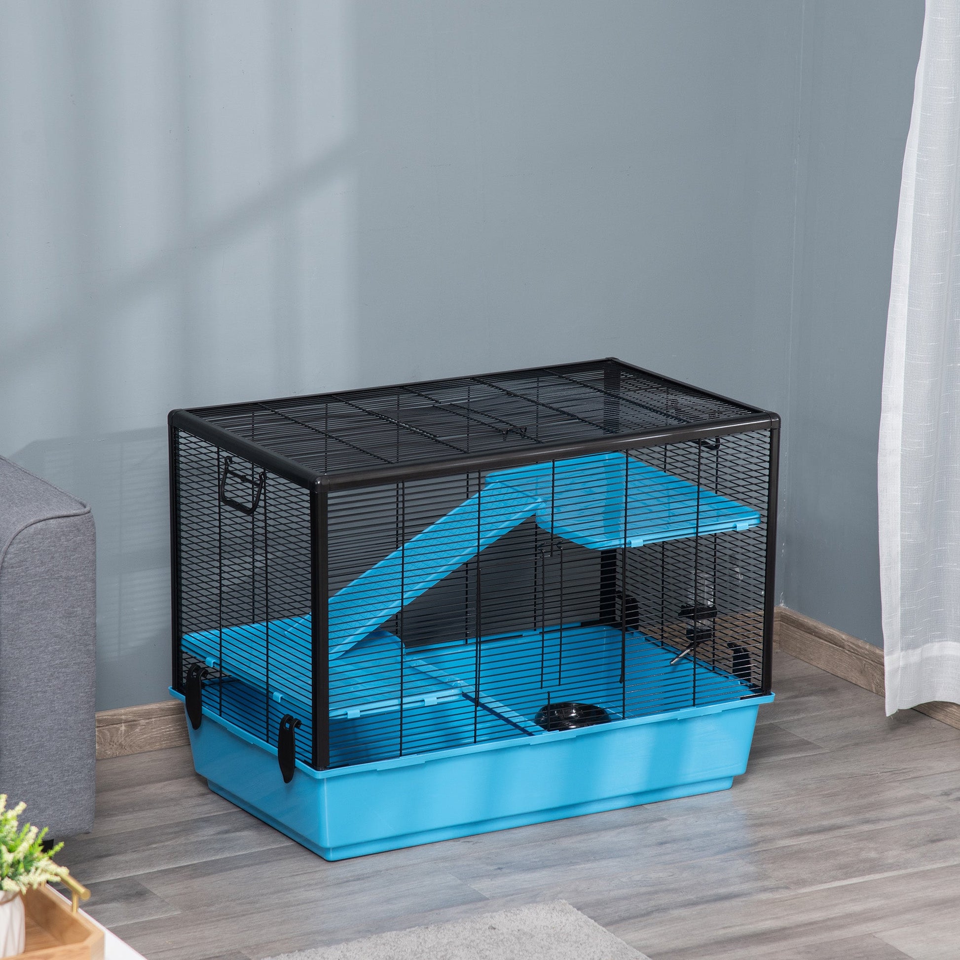 3-Tier Hamster Cage, Guinea Pig Cage, Pet Chinchillas Play House Indoor with Accessories Food Dish Water Bottle, Ramps, 31.5"x19"x 23", Light Blue