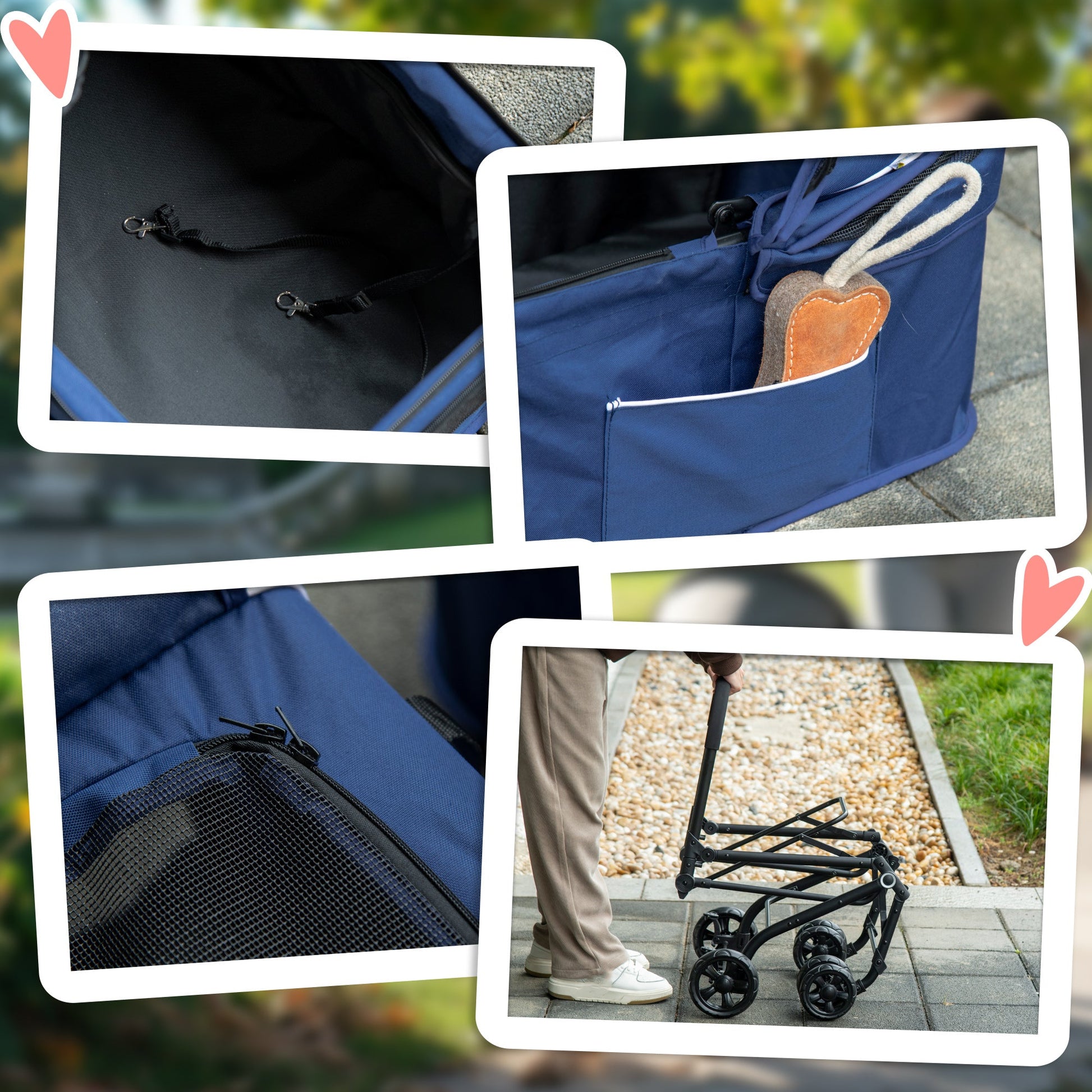 3-in-1 Double Pet Stroller for Small Miniature Dogs Cats with Removable Carrier, Foldable Travel Carrier Bag, Car Seat, Blue
