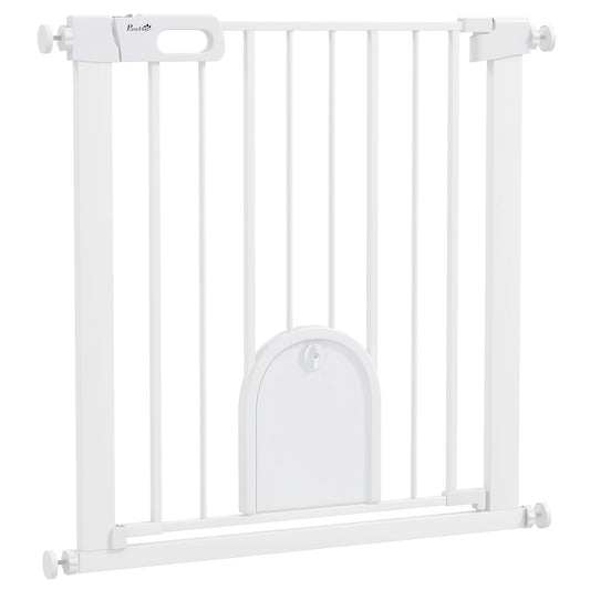 30"-32" Extra Wide Pet Gate with Small Door, 30"H Dog Gate with Safety Gate Barrier, Stair Pressure Fit, Auto Close, Double Locking, for Doorways, Hallways, White
