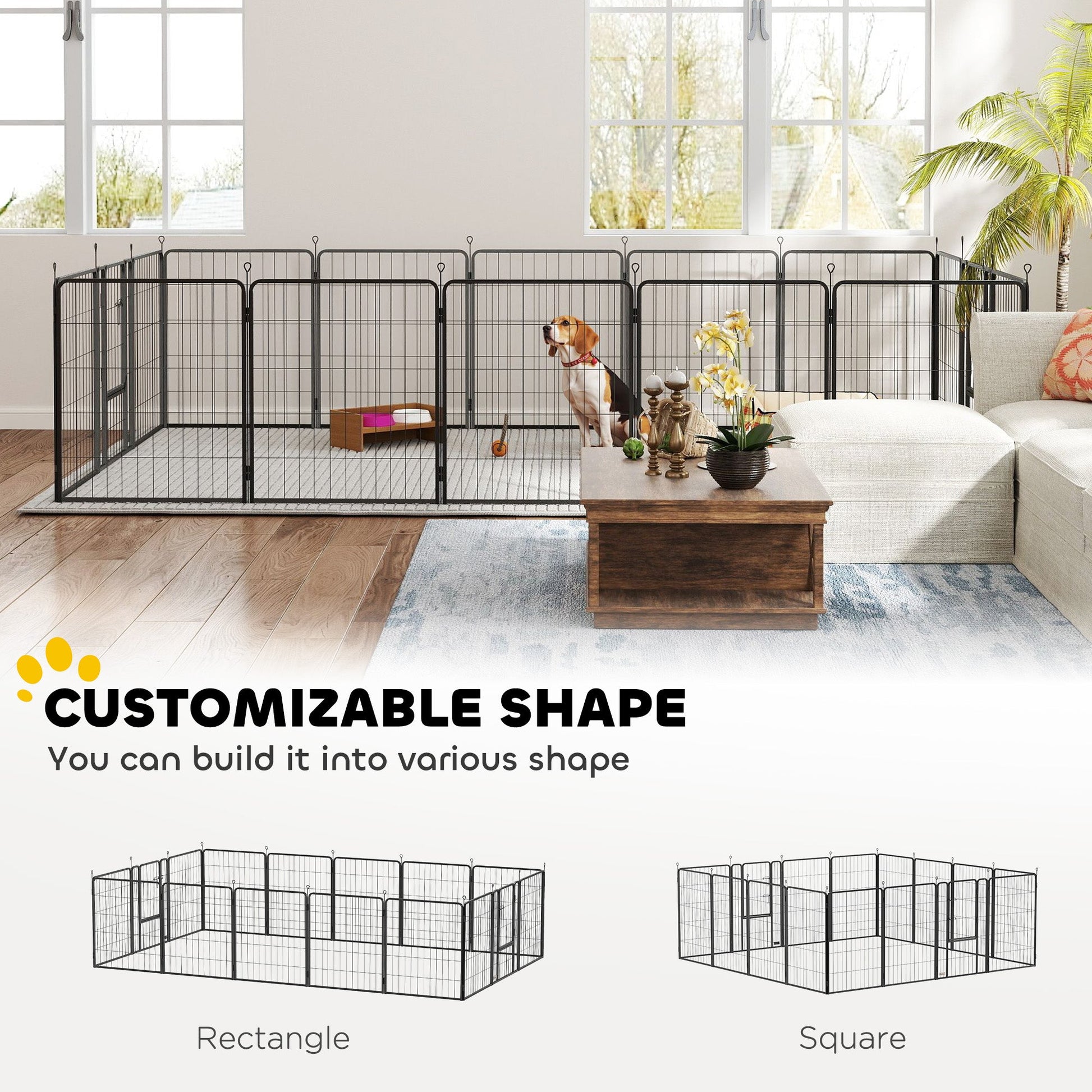 16 Panels Dog Playpen, 27"W x 31.5"H Heavy Duty Pet Fence with Door & Strap for Indoor Outdoor Backyard Garden, Portable & Foldable Puppy Pet Pen for Medium Dogs