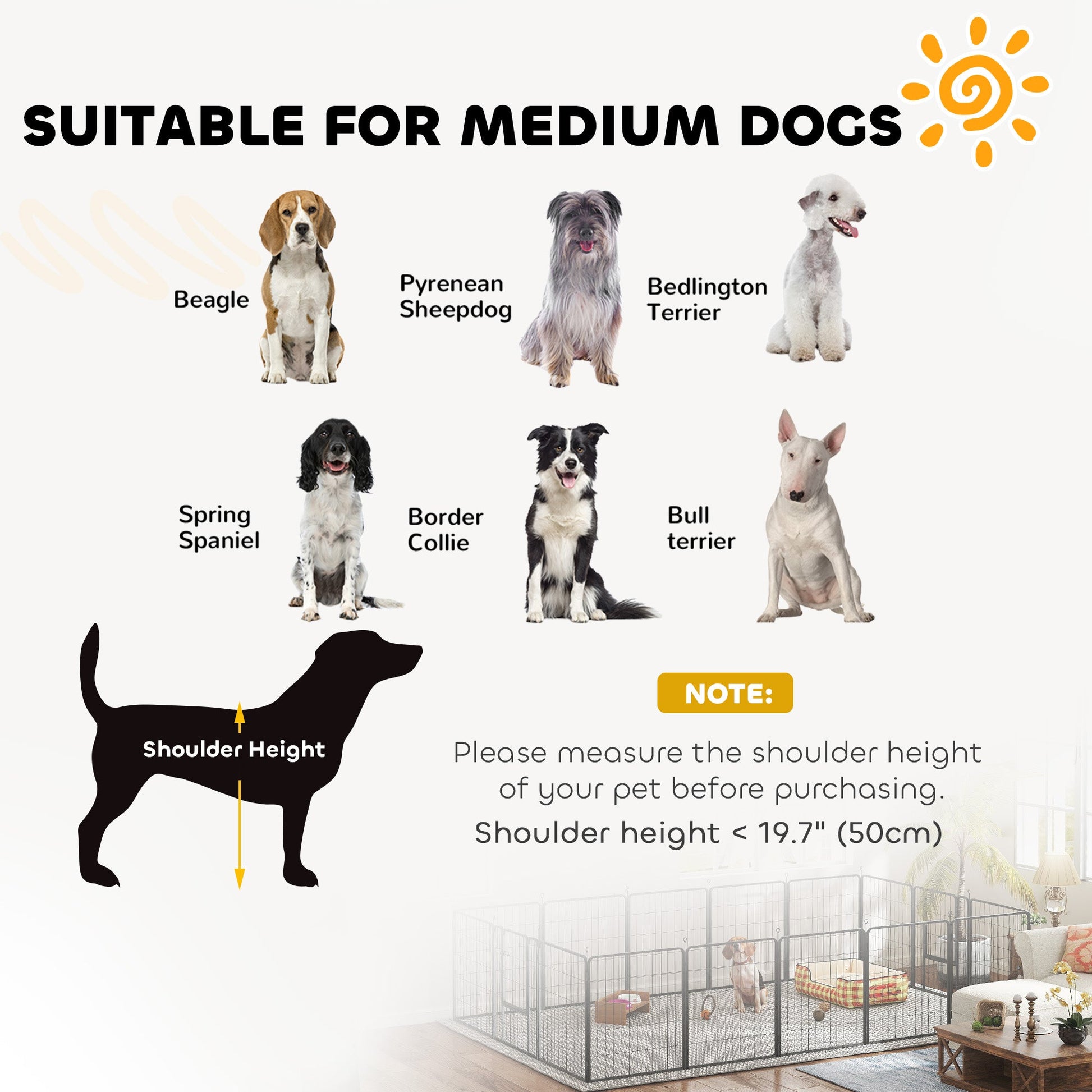 16 Panels Dog Playpen, 27"W x 31.5"H Heavy Duty Pet Fence with Door & Strap for Indoor Outdoor Backyard Garden, Portable & Foldable Puppy Pet Pen for Medium Dogs