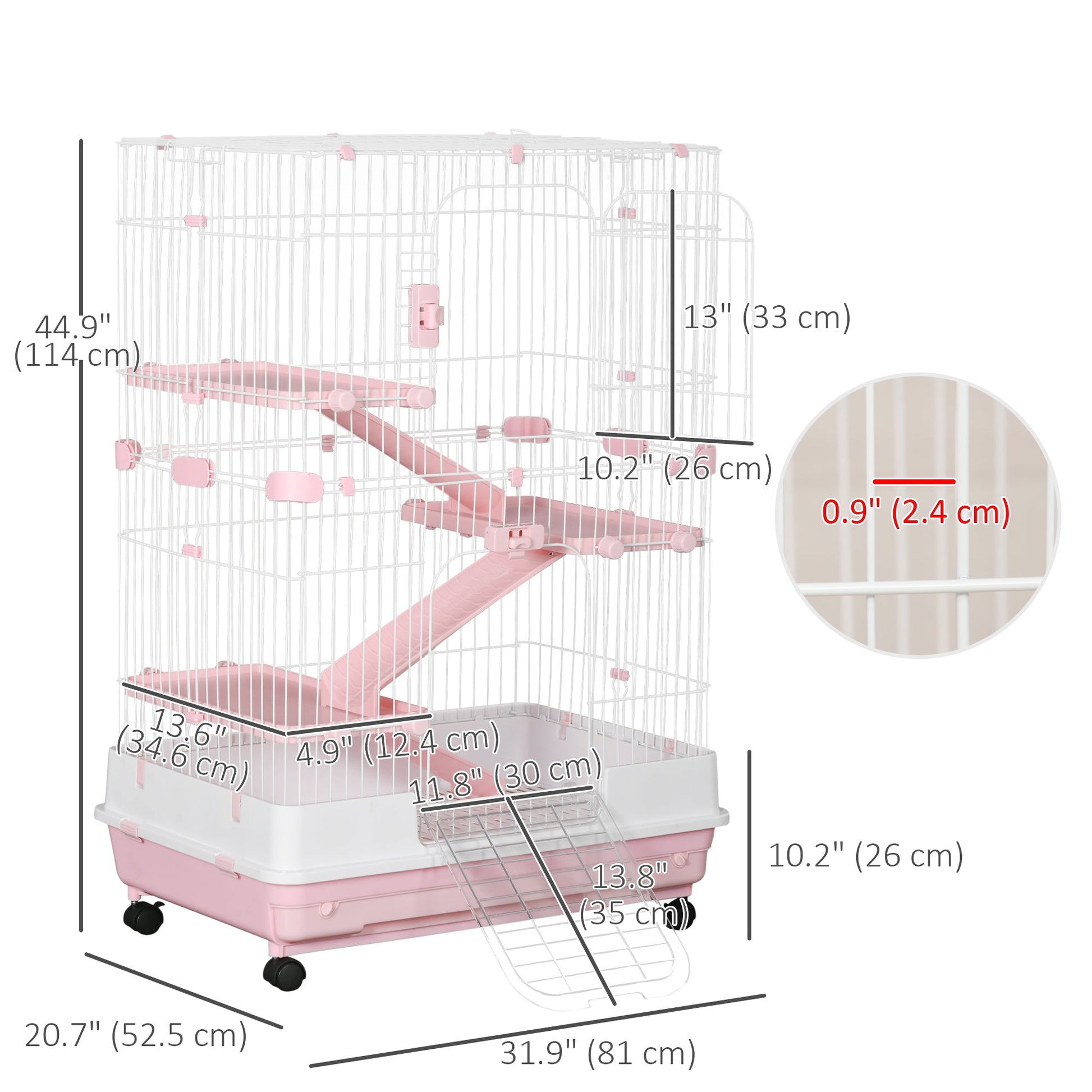 45"H 4-Level Small Animal Cage Rabbit Hutch with Universal Lockable Wheels, Slide-Out Tray for Bunny, Chinchillas, Ferret, Pink