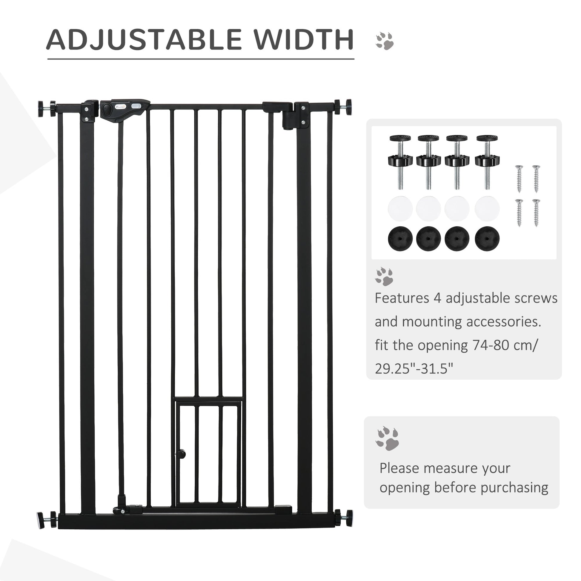 41"H Dog Gate with Cat Door, Pet Gate with Small Door, Easy Open Indoor Dog Gates for Doorways, House, Stair, 29"-32" Long, Black