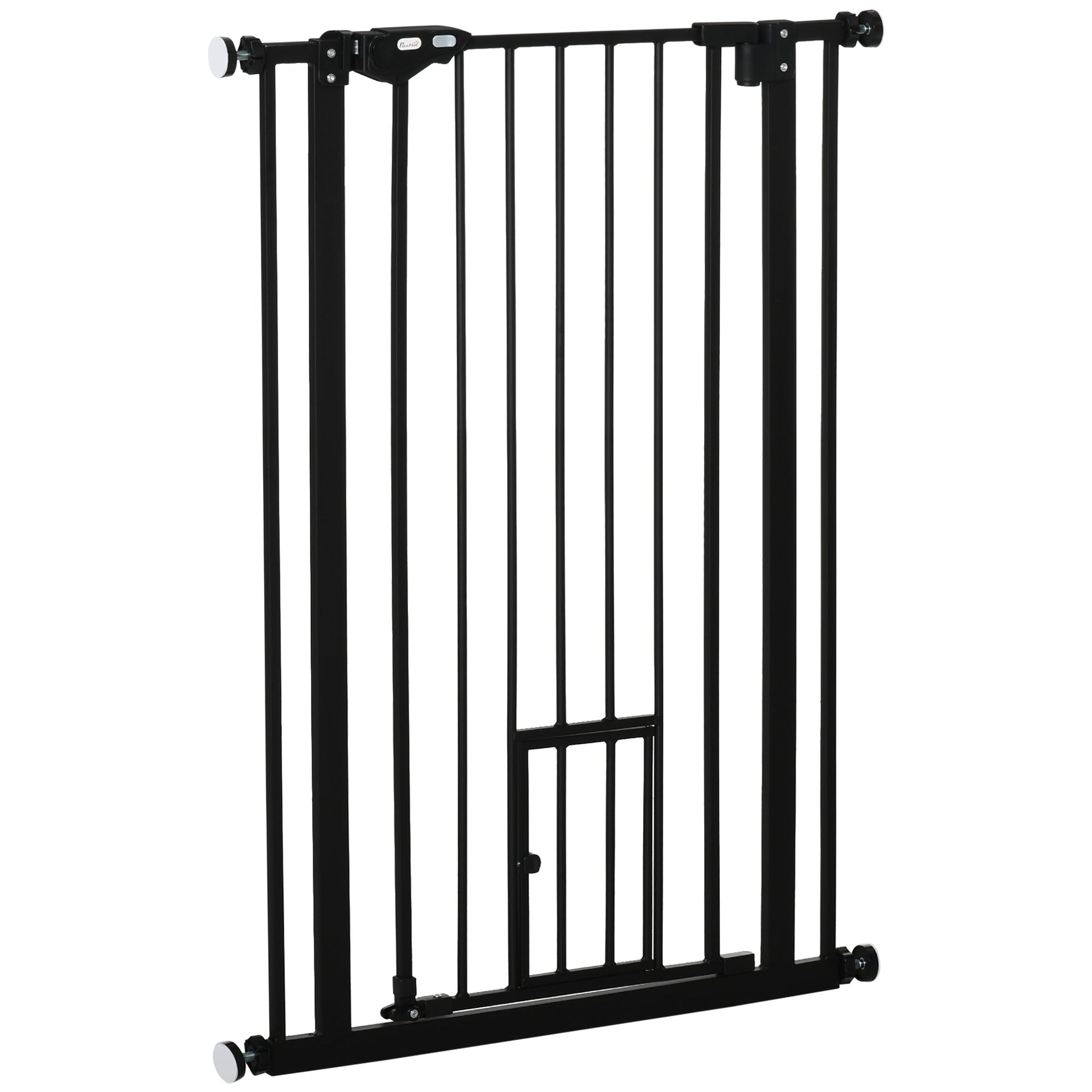 41"H Dog Gate with Cat Door, Pet Gate with Small Door, Easy Open Indoor Dog Gates for Doorways, House, Stair, 29"-32" Long, Black