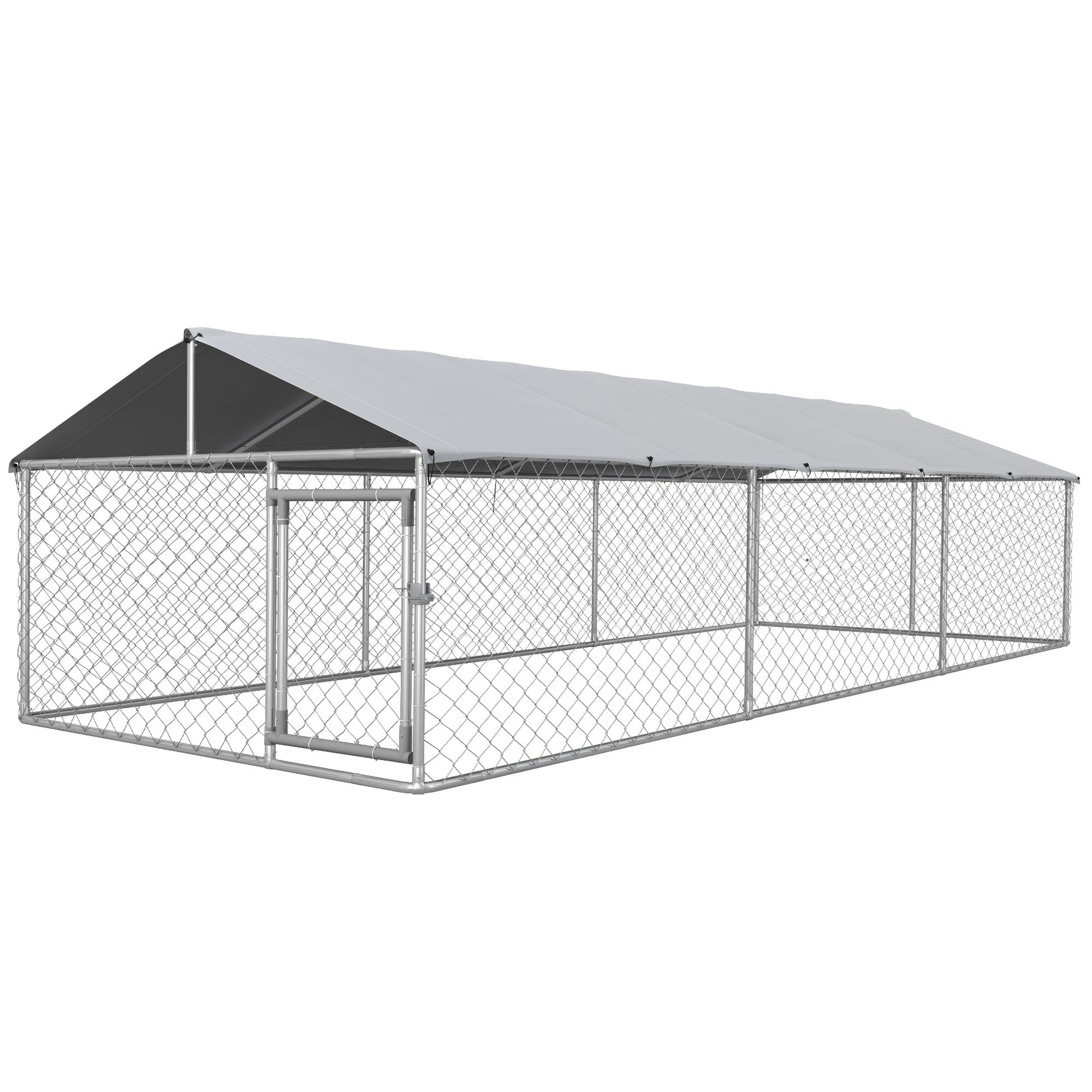 Outdoor Dog Kennel Dog Run with Waterproof, UV Resistant Cover for Medium and Large Sized Dogs, 19.7' x 7.5' x 4.9', Silver