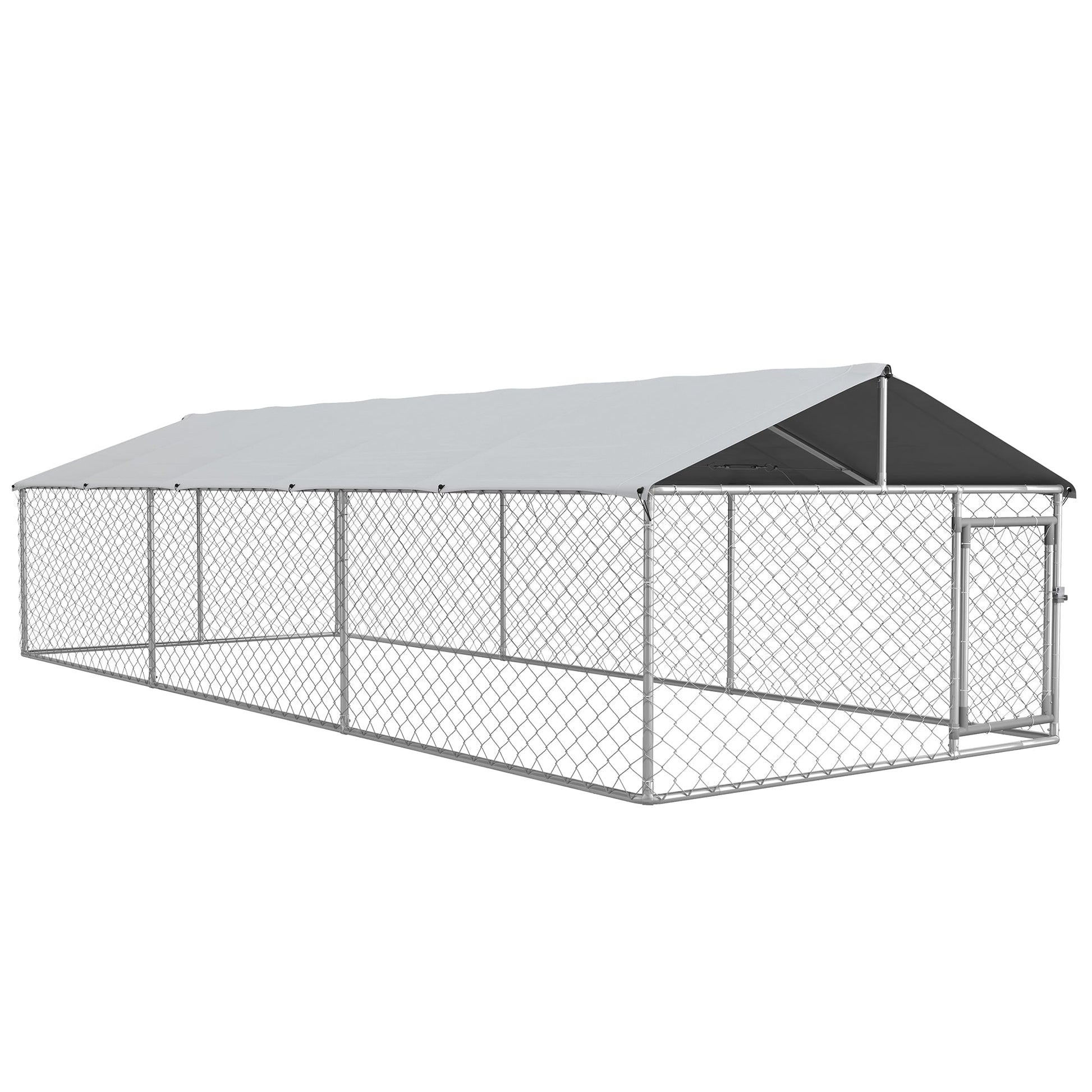 Outdoor Dog Kennel Dog Run with Waterproof, UV Resistant Cover for Medium and Large Sized Dogs, 19.7' x 7.5' x 4.9', Silver
