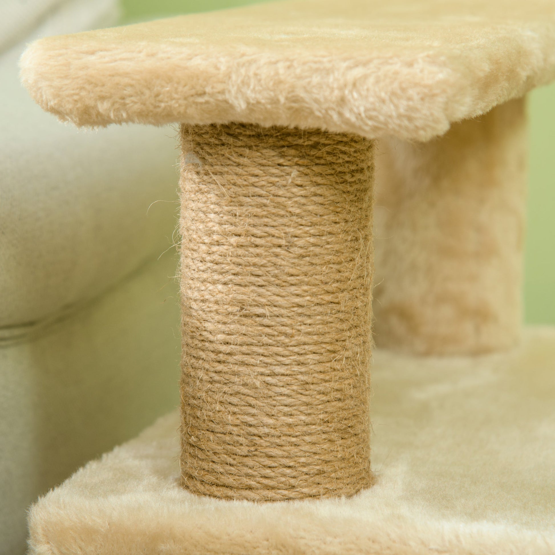 Adjustable Height Cat Stairs with Jute Scratching Posts, Cat House for Cozy Rest, Pet Steps for Couch Sofa and High Bed with Hanging Ball, Front Hole, Platform, Beige