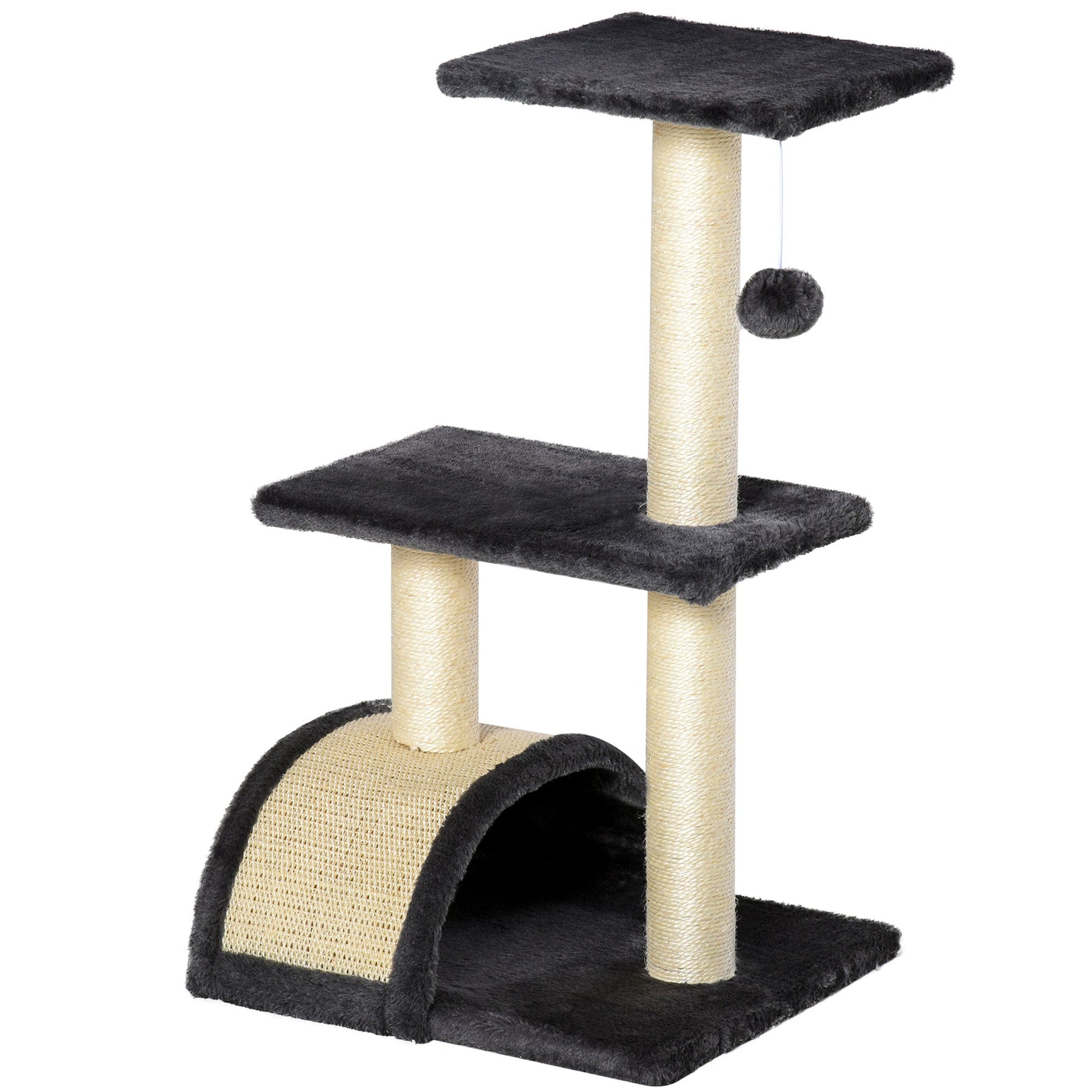 Cat Tree Tower for Indoor Cats, 28 Inches Climbing Activity Center w/ Sisal Scratching Post, Pad, Arc Perch, Hanging Ball, Toy, Grey and Cream White