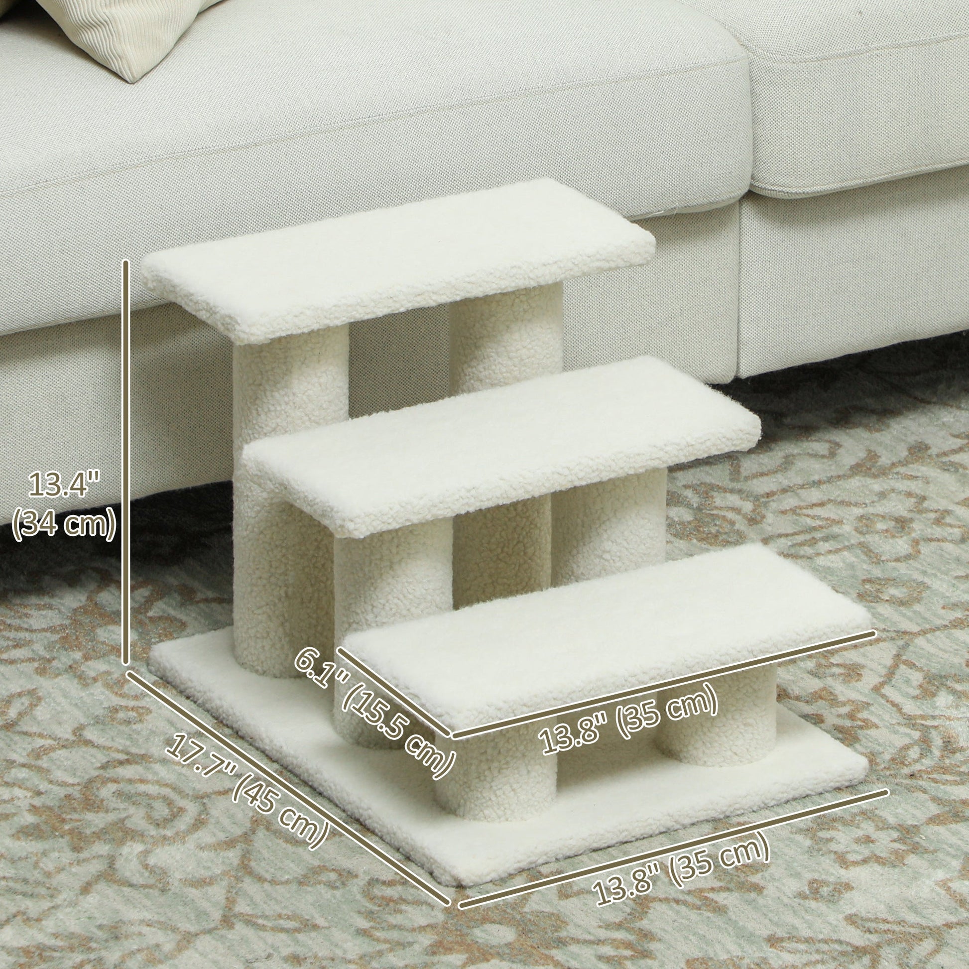 3-Step Multi-Level Carpeted Cat Scratching Post Pet Stairs, Beige