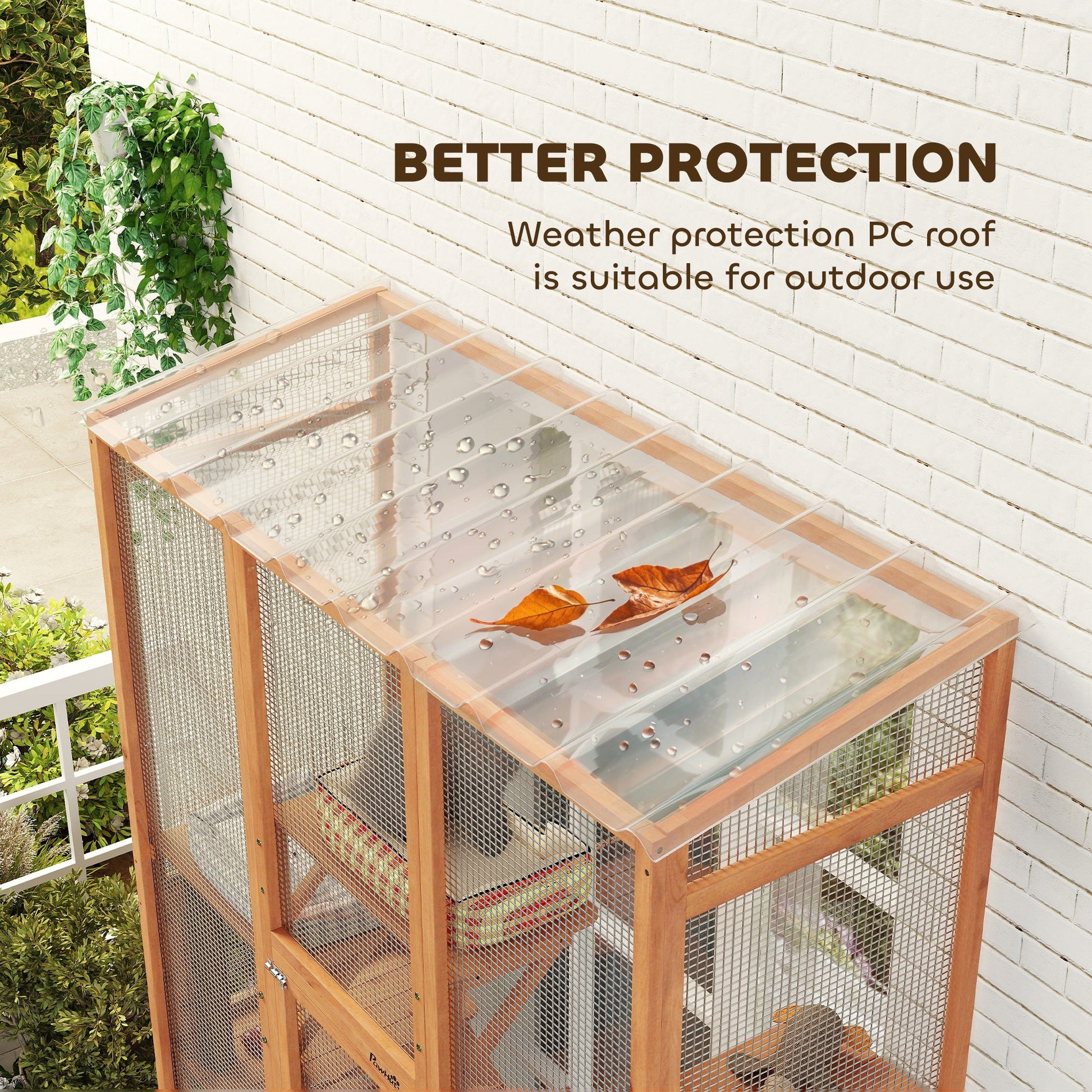 Catio Outdoor Cat Enclosure, Large Wooden Cat House with 6 Jumping Platforms, Scratching Post, 2 Ramps, Waterproof Roof, Outdoor Cat Cage for 2-3 Kittens, 64" x 24" x 99"