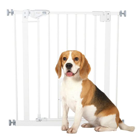 30"H Dog Gate with Cat Door, Pet Gate with Small Door, Easy Open Indoor Dog Gates for Doorways, House, Stair, 29"-32" Long, White