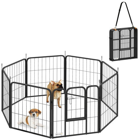 8 Panels Dog Playpen, 22"W x 24"H Heavy Duty Pet Fence with Door & Strap for Indoor Outdoor Backyard Garden, Portable & Foldable Puppy Pet Playpen for Small Dogs