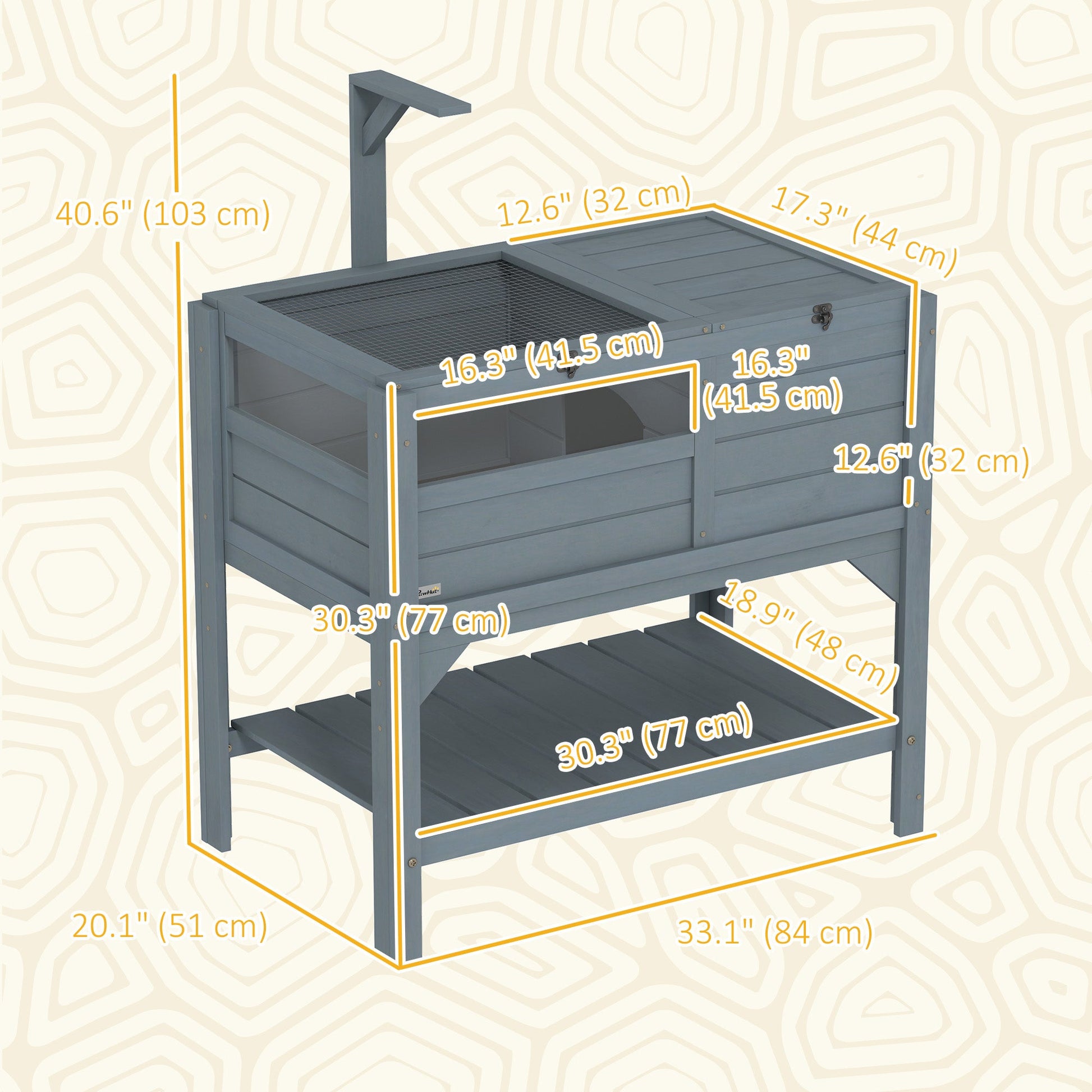 Wooden Tortoise House Habitat with Shelf, Tortoise Enclosure for Small Animals with Light Support Frame, Reptile Cage with Tray for Indoor Use, 33" L x 20" W x 41" H
