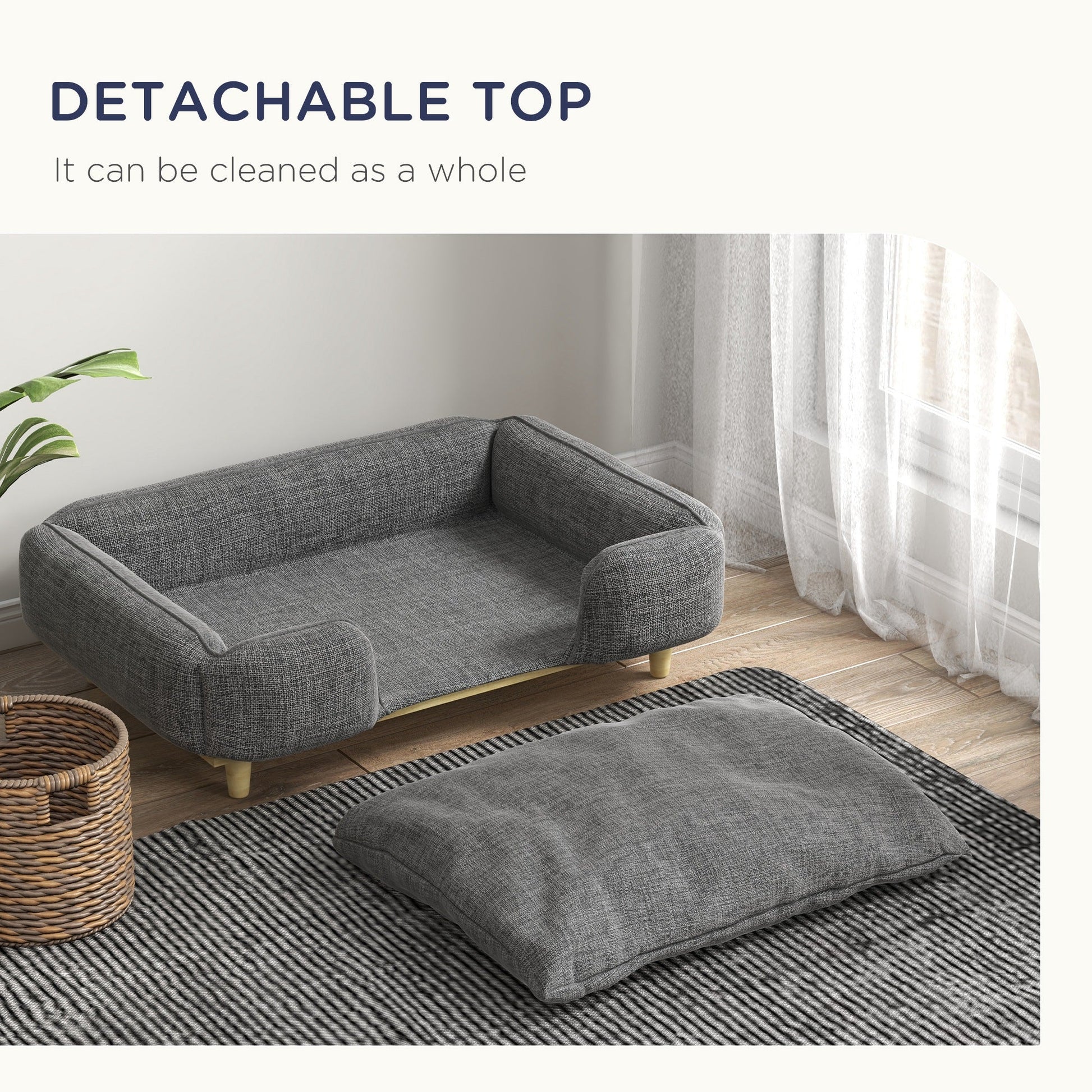 Dog Sofa, Elevated Dog Couch for Large Dogs, Removable Washable Pet Sofa Cat Bed with Anti-slip Foot Pads, Dark Grey
