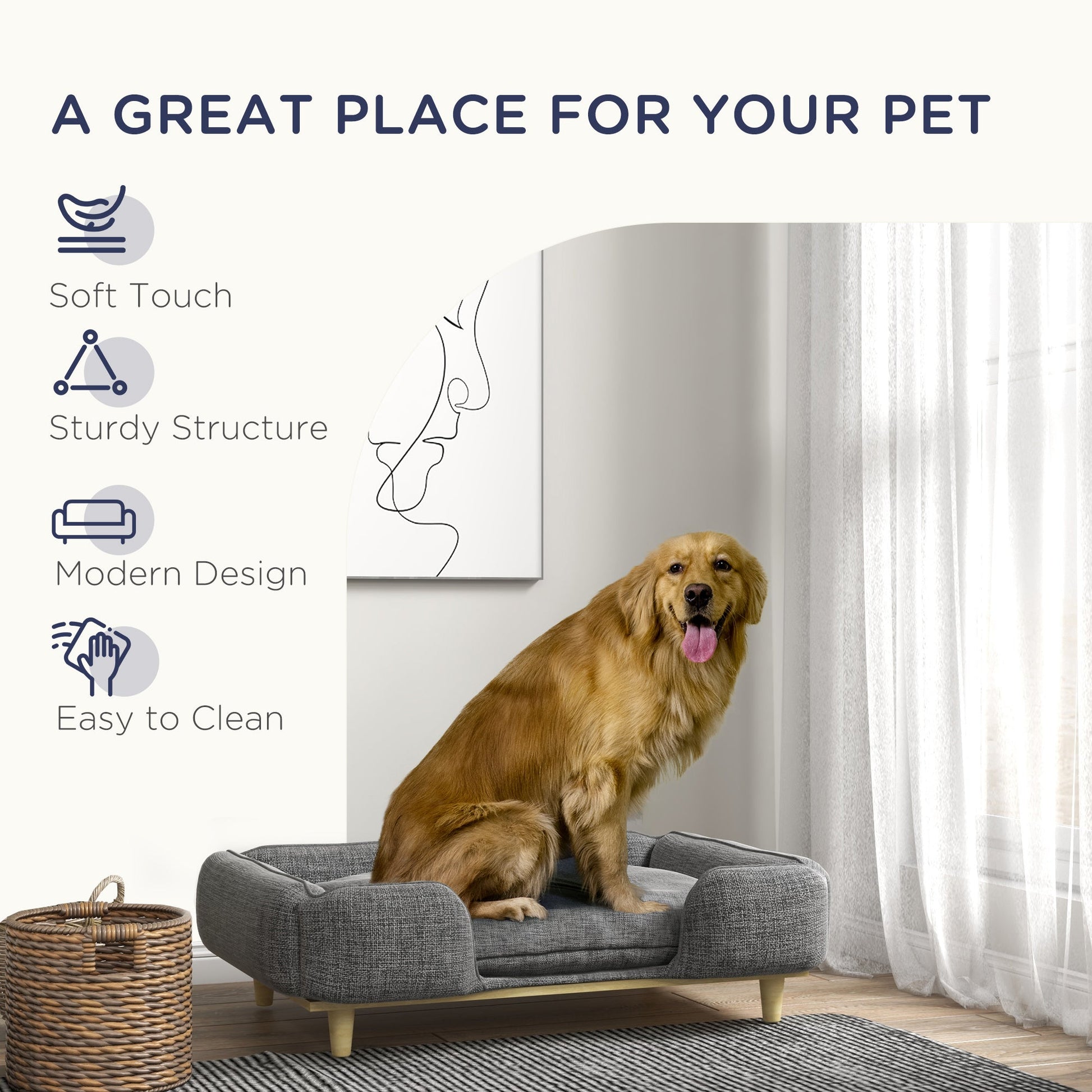 Dog Sofa, Elevated Dog Couch for Large Dogs, Removable Washable Pet Sofa Cat Bed with Anti-slip Foot Pads, Dark Grey