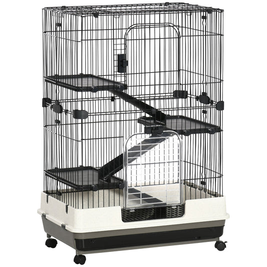 45"H 4-Level Small Animal Cage Rabbit Hutch with Universal Lockable Wheels, Slide-out Tray for Bunny, Chinchillas, Ferret, Black