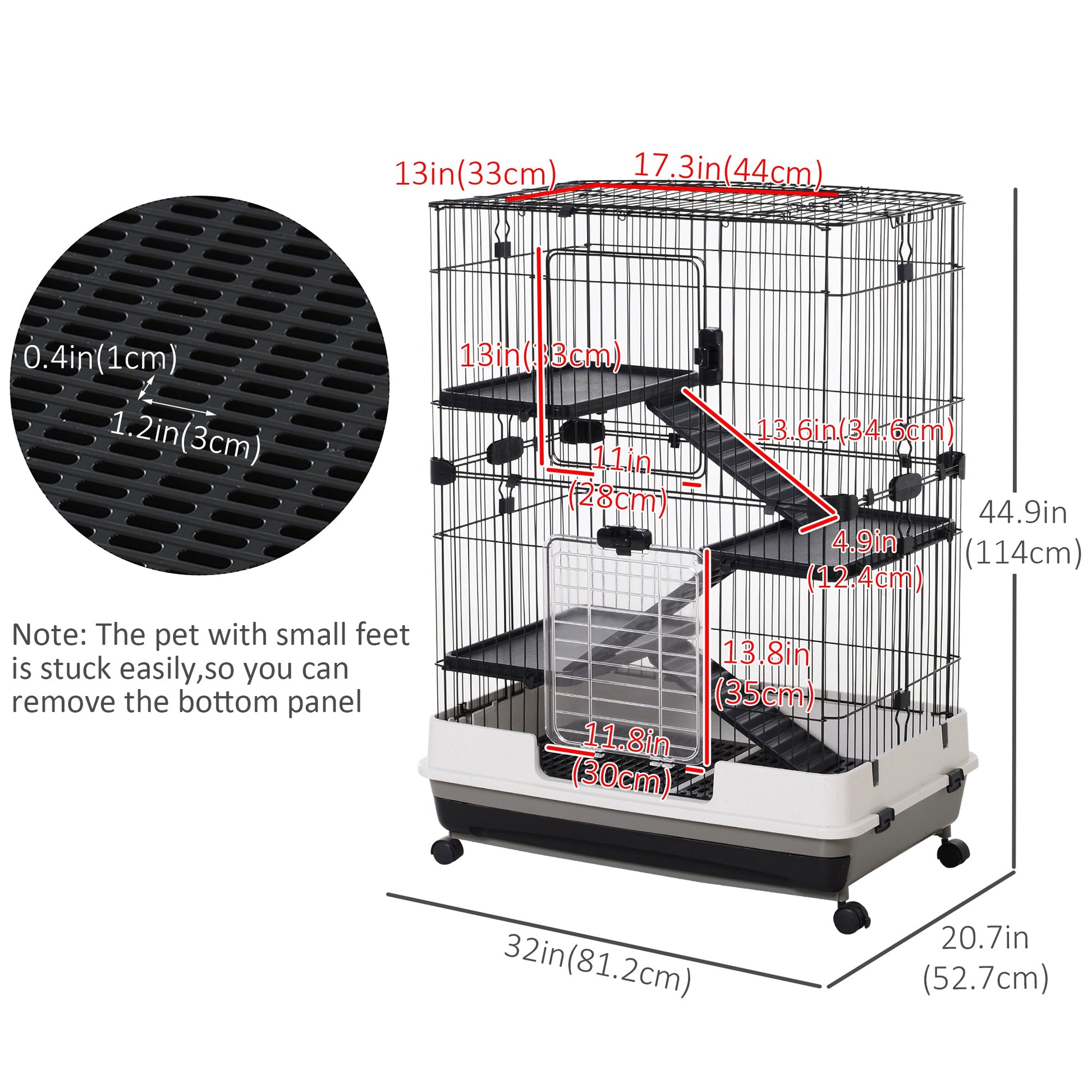 45"H 4-Level Small Animal Cage Rabbit Hutch with Universal Lockable Wheels, Slide-out Tray for Bunny, Chinchillas, Ferret, Black