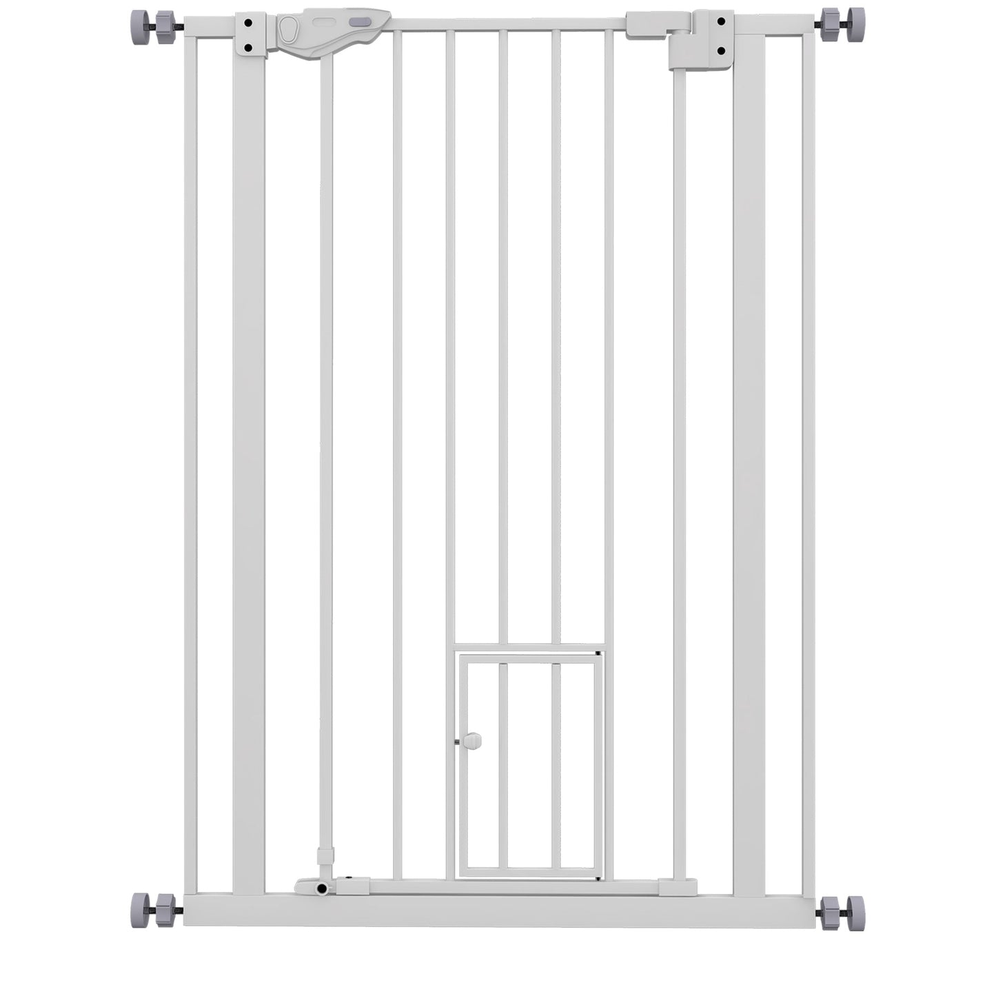 41"H Dog Gate with Cat Door, Pet Gate with Small Door, Easy Open Indoor Dog Gates for Doorways, House, Stair, 29"-31.5" Long, White