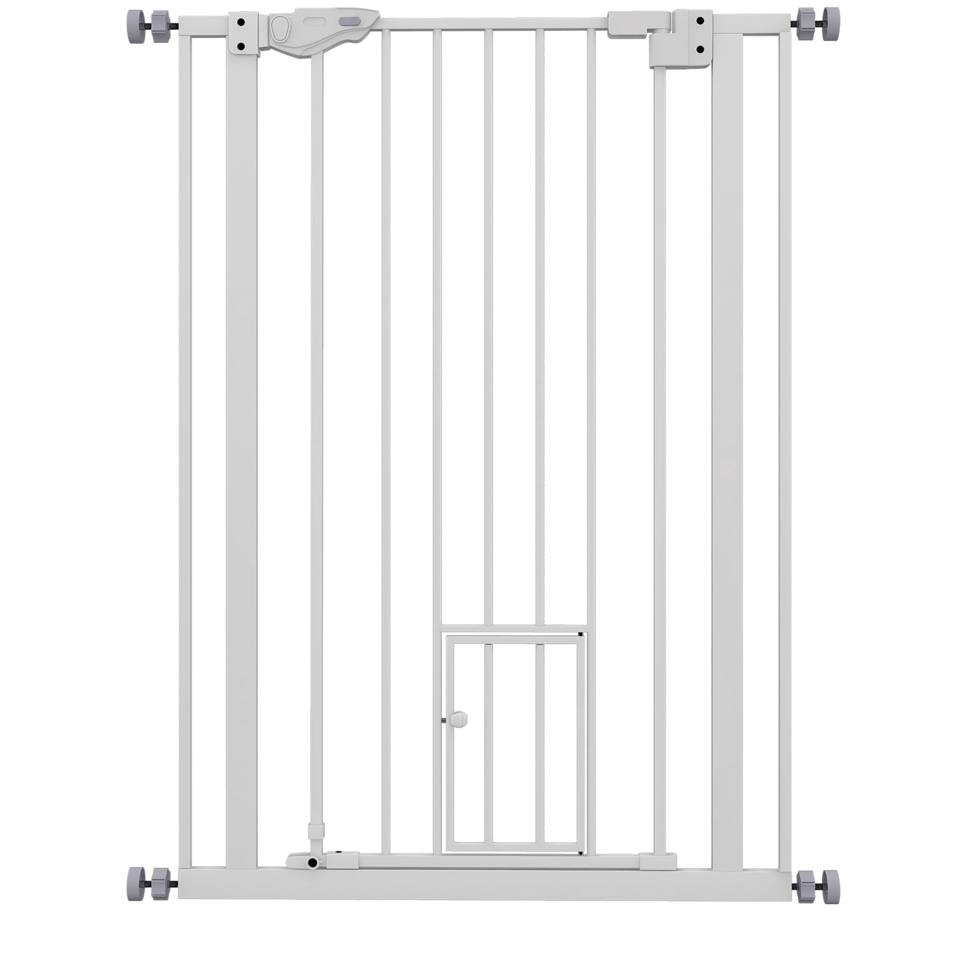41"H Dog Gate with Cat Door, Pet Gate with Small Door, Easy Open Indoor Dog Gates for Doorways, House, Stair, 29"-31.5" Long, White