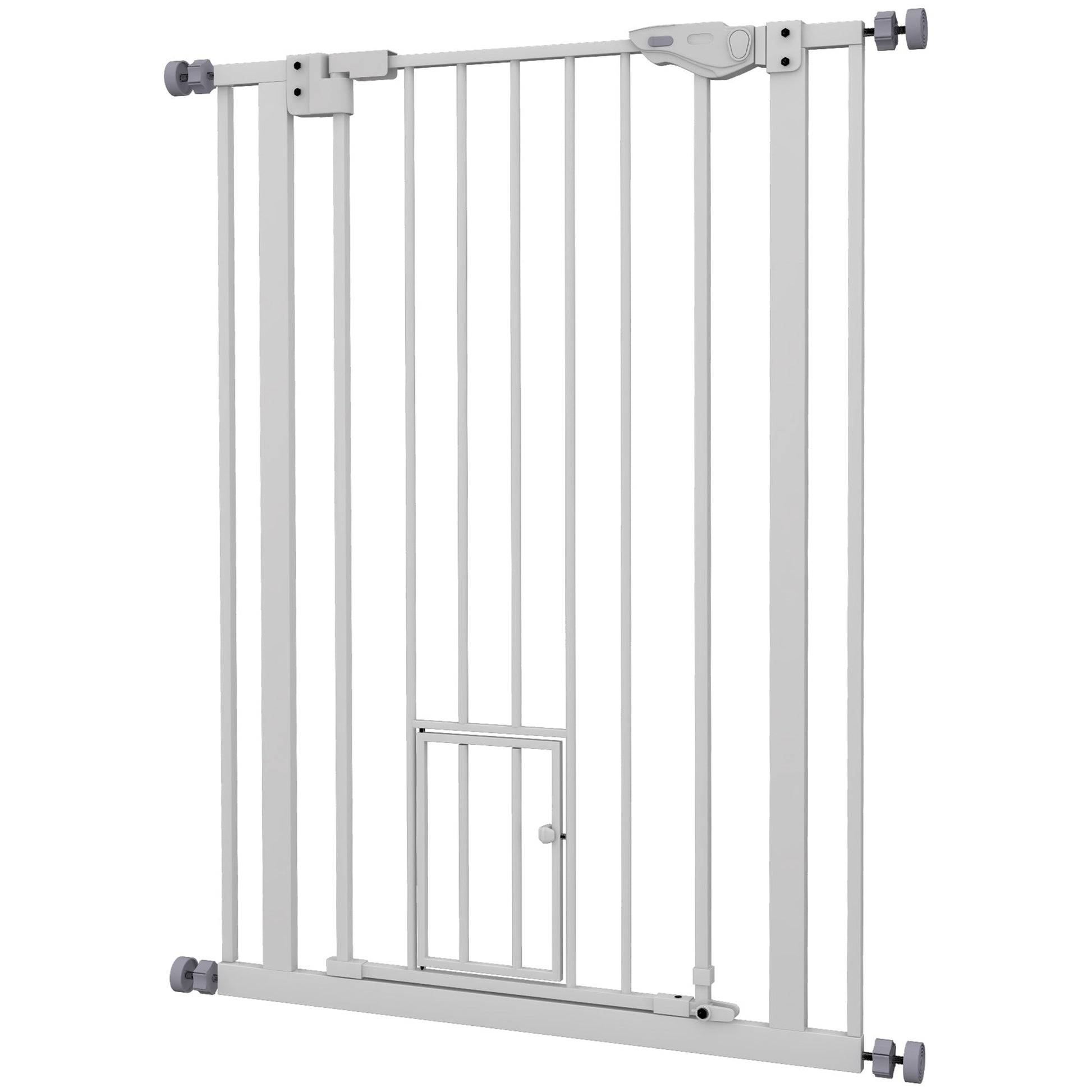 41"H Dog Gate with Cat Door, Pet Gate with Small Door, Easy Open Indoor Dog Gates for Doorways, House, Stair, 29"-31.5" Long, White