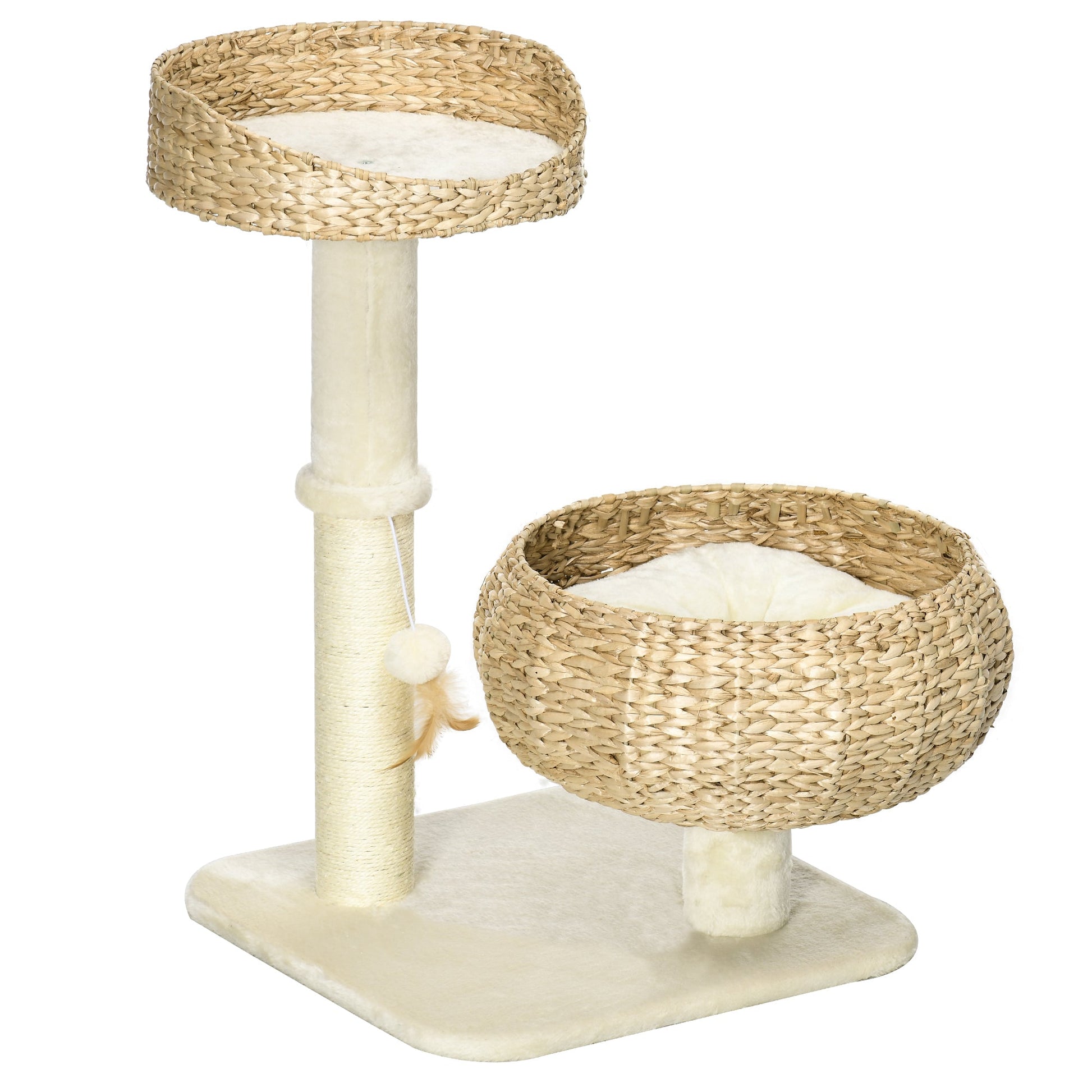 28" Cat Tree with Scratching Post, Cat Tower for Indoor Cats with Double Beds, Beige