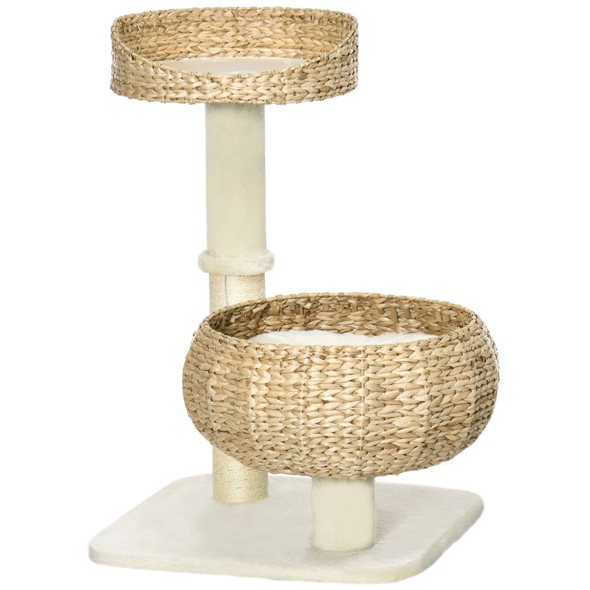 28" Cat Tree with Scratching Post, Cat Tower for Indoor Cats with Double Beds, Beige