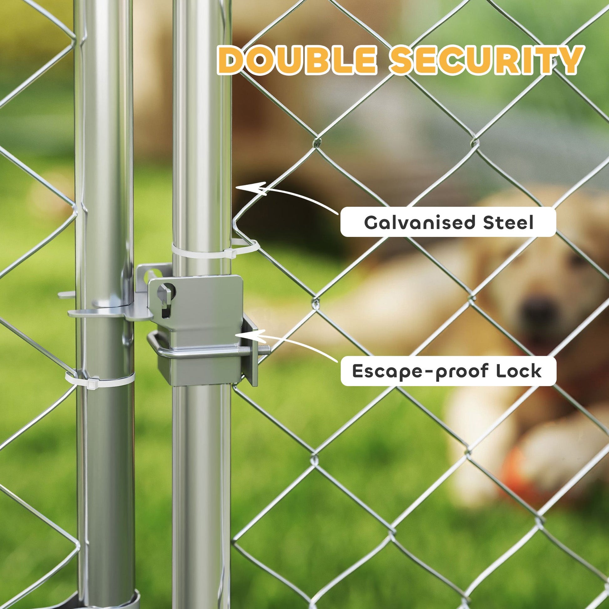 Outdoor Dog Kennel with Roof, Heavy Duty Dog Run Outdoor Fence Cage with Adjustable & Rotating Bowls, Waterproof UV-Resistant Cover, Secure Lock, 19.7' x 7.5' x 5.2'