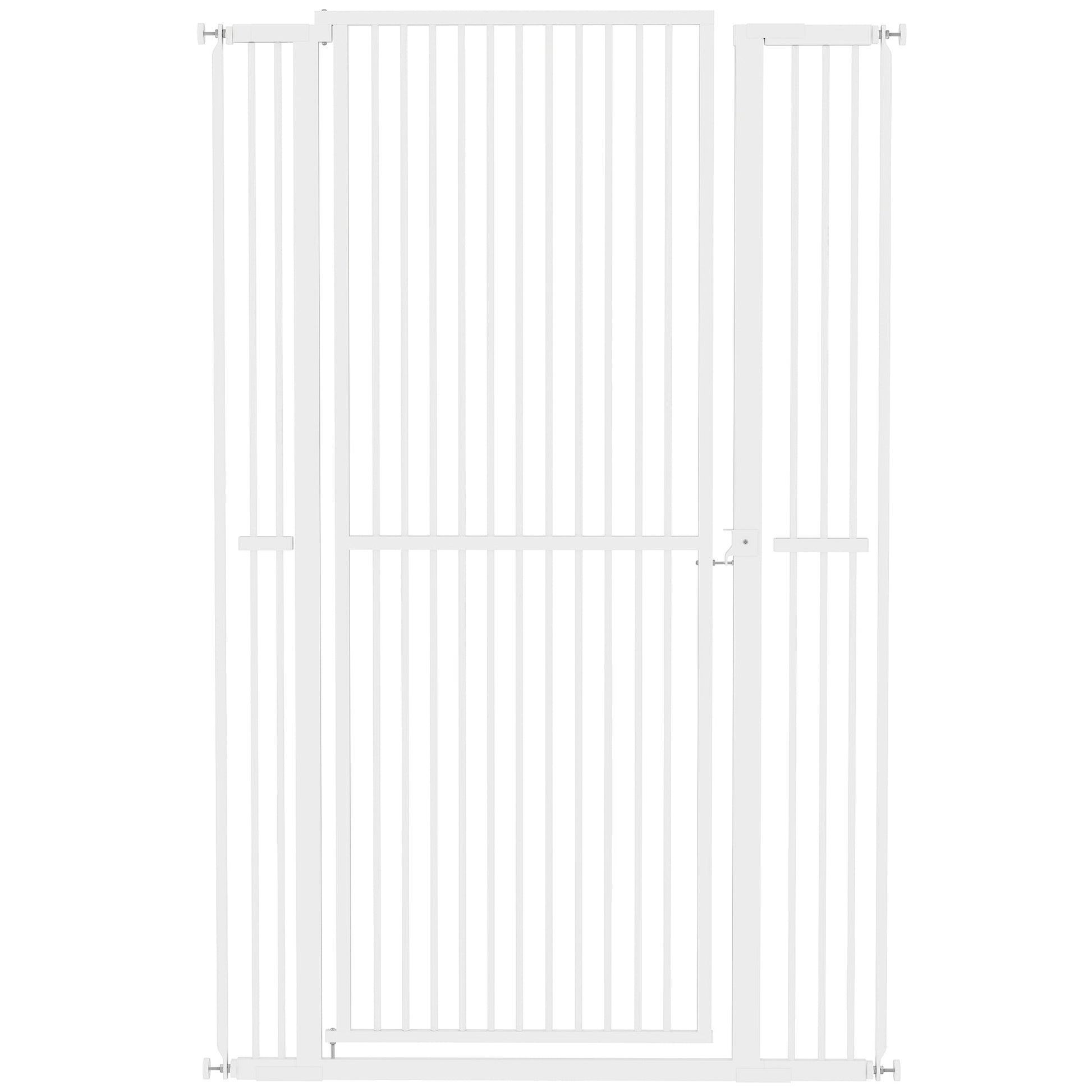 59"H Extra Tall Cat Gate, 30"-41"W Steel Pet Gate for Doorway, Hallway, Pressure Mounted Kit No Drilling Dog Gate with 1.4" Extra Narrow Gap, 2.8" & 5.5" Extensions, White