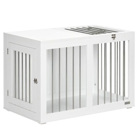 Dog Crate Furniture, 31.5" Dog Kennel Furniture Side End Table with Double Doors, for Medium Dogs, White