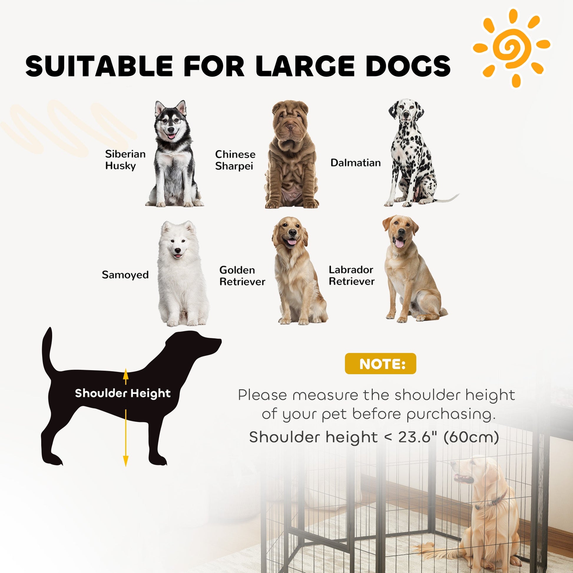 6 Panels Dog Playpen, 27"W x 39.5"H Heavy Duty Pet Fence with Door & Strap for Indoor Outdoor Backyard Garden, Portable & Foldable Puppy Pet Pen for Large Dogs
