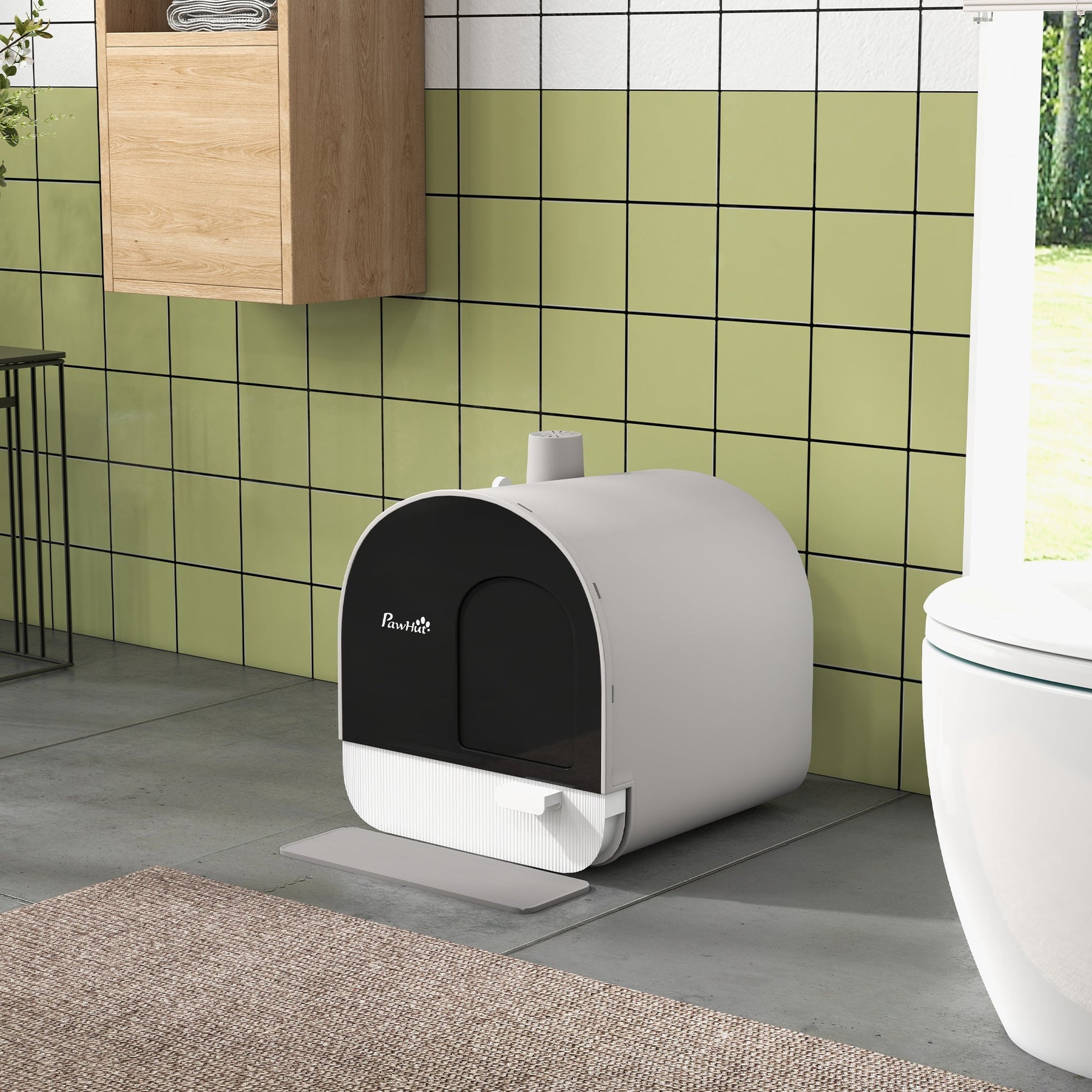 Large Cat Litter Box with Lid, Enclosed Kitty Litter Box with Slide-out Tray, Scoop, Filter, Light Grey