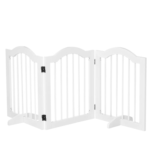 24"H Foldable Dog Gate, 3 Panels Freestanding Pet Gate Barriers Indoor with Support Feet, Puppy Fence for Small Dogs, White