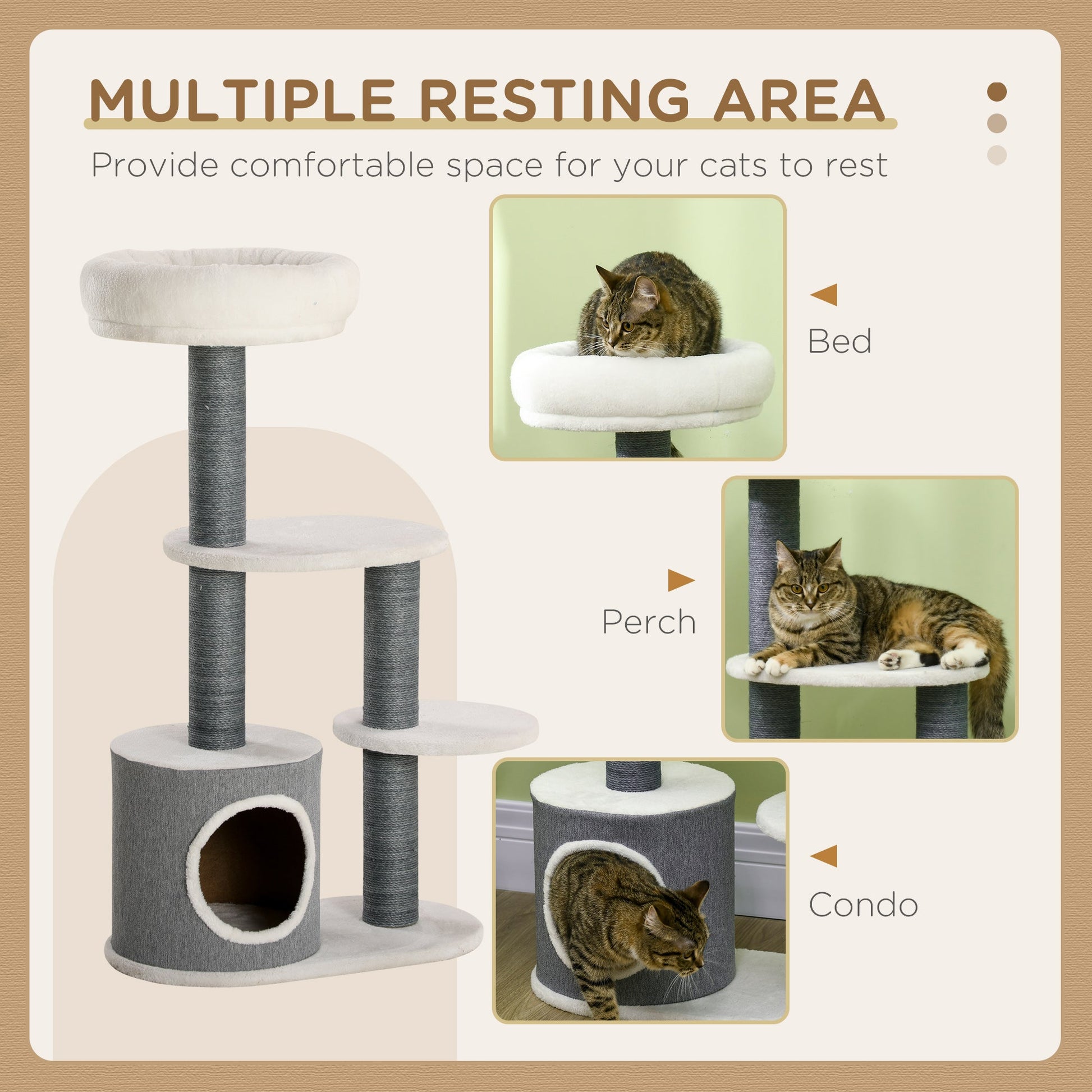 39" Cat Tree for Indoor, Cat Tower with Scratching Posts, Condo, Top Perch, Platforms, Multi-level Kitten Activity Centre, White