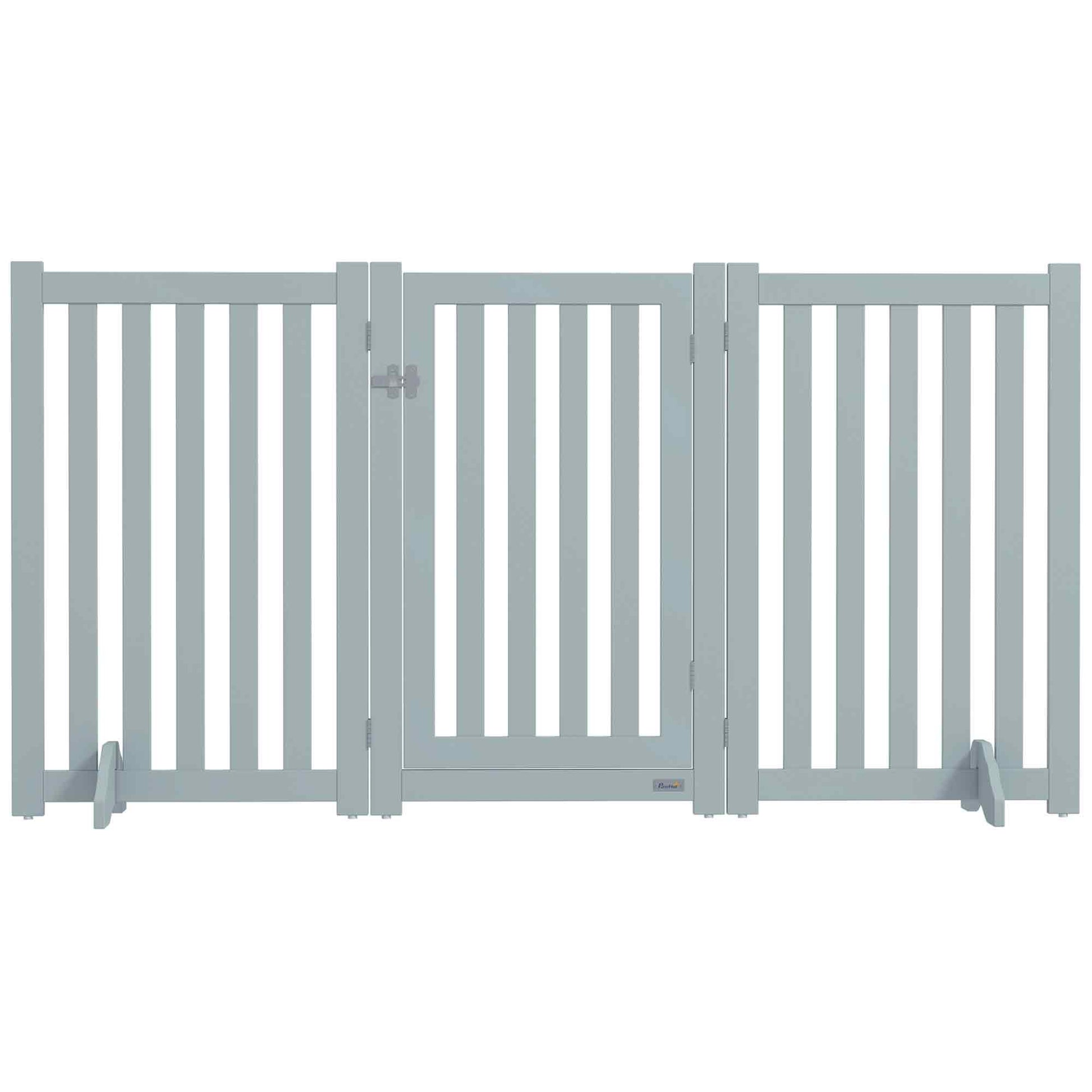 31.5"H Foldable Dog Gate with Door, 3 Panels Freestanding Pet Gate Barriers Indoor with Support Feet, Puppy Fence for Small Medium Dogs, Grey
